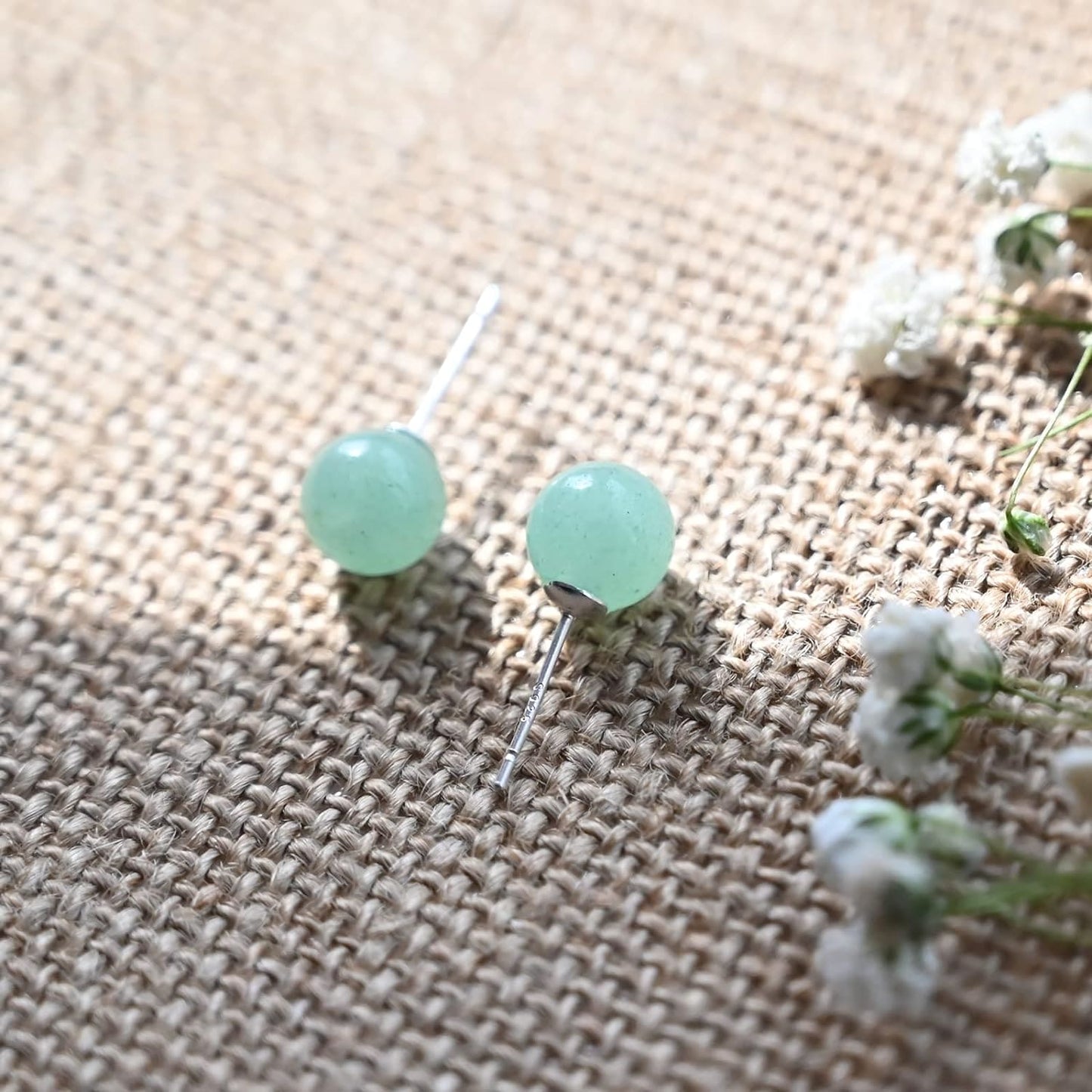 Jade Earrings Studs,8mm Dark Green Jade Earrings for Women,925 Sterling Silver Stud Earrings Jade Jewellery Good Luck Earrings Handmade Gift for Birthday Anniversary