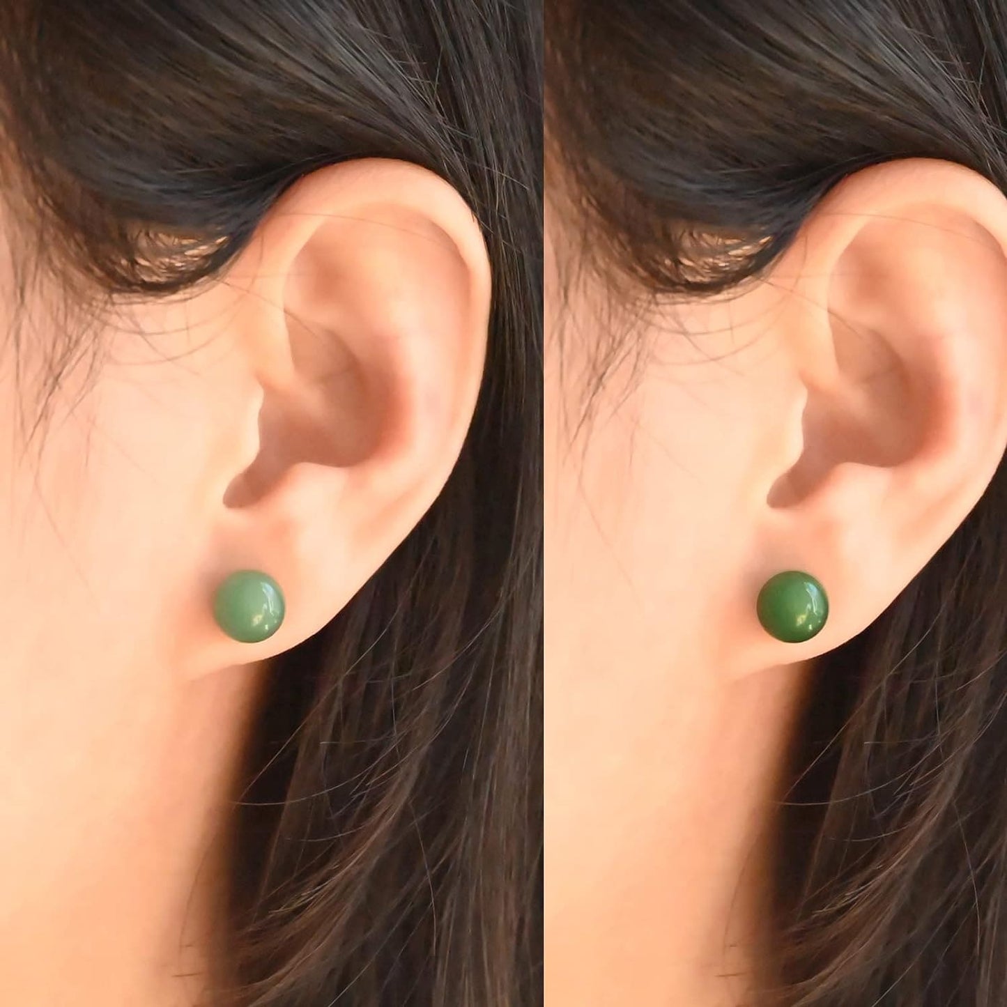 Jade Earrings Studs,8mm Dark Green Jade Earrings for Women,925 Sterling Silver Stud Earrings Jade Jewellery Good Luck Earrings Handmade Gift for Birthday Anniversary