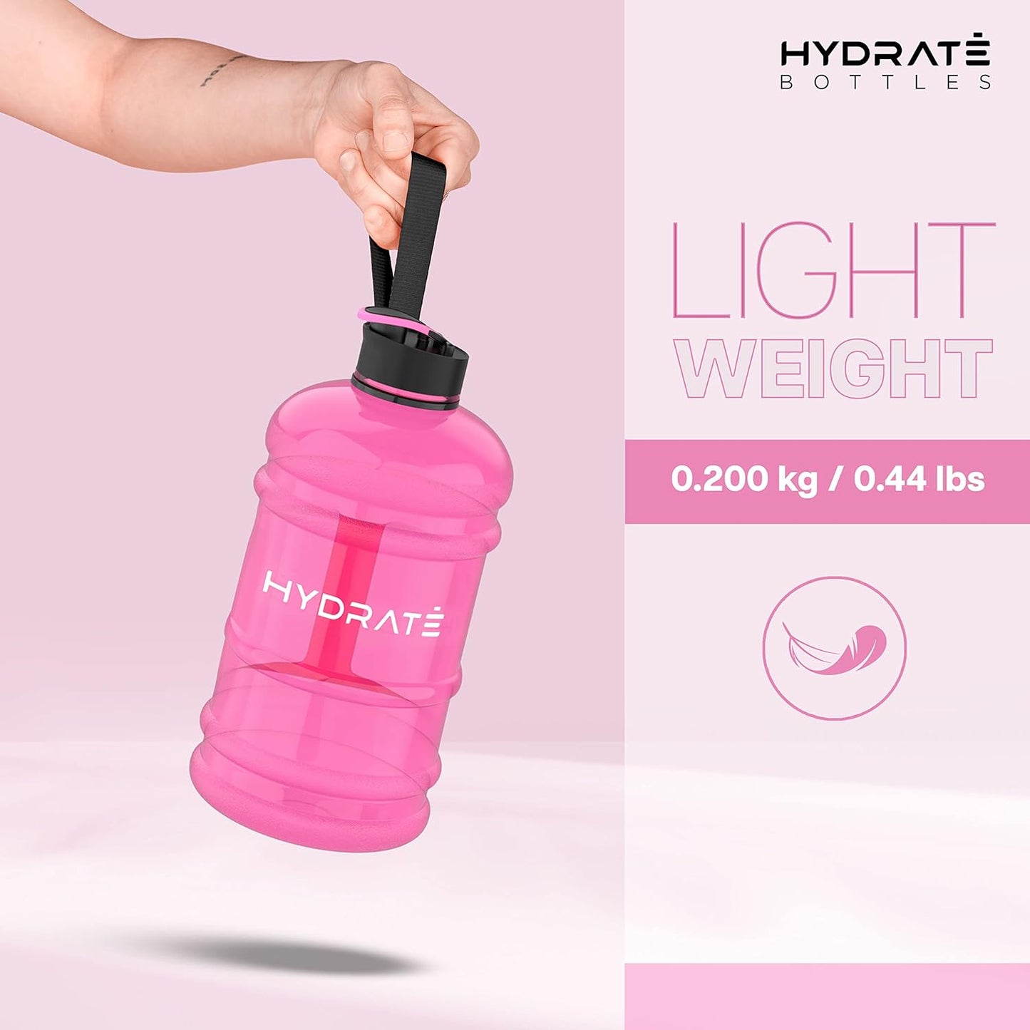 HYDRATE XL Jug Half Gallon Water Bottle with Nylon Carrying Strap & Leak-Proof Flip Cap - 2 Liter Water Jug - Large Capacity for Gym, Workouts, Sports, Running, Jogging, Travel - Matte Nude (74 oz)