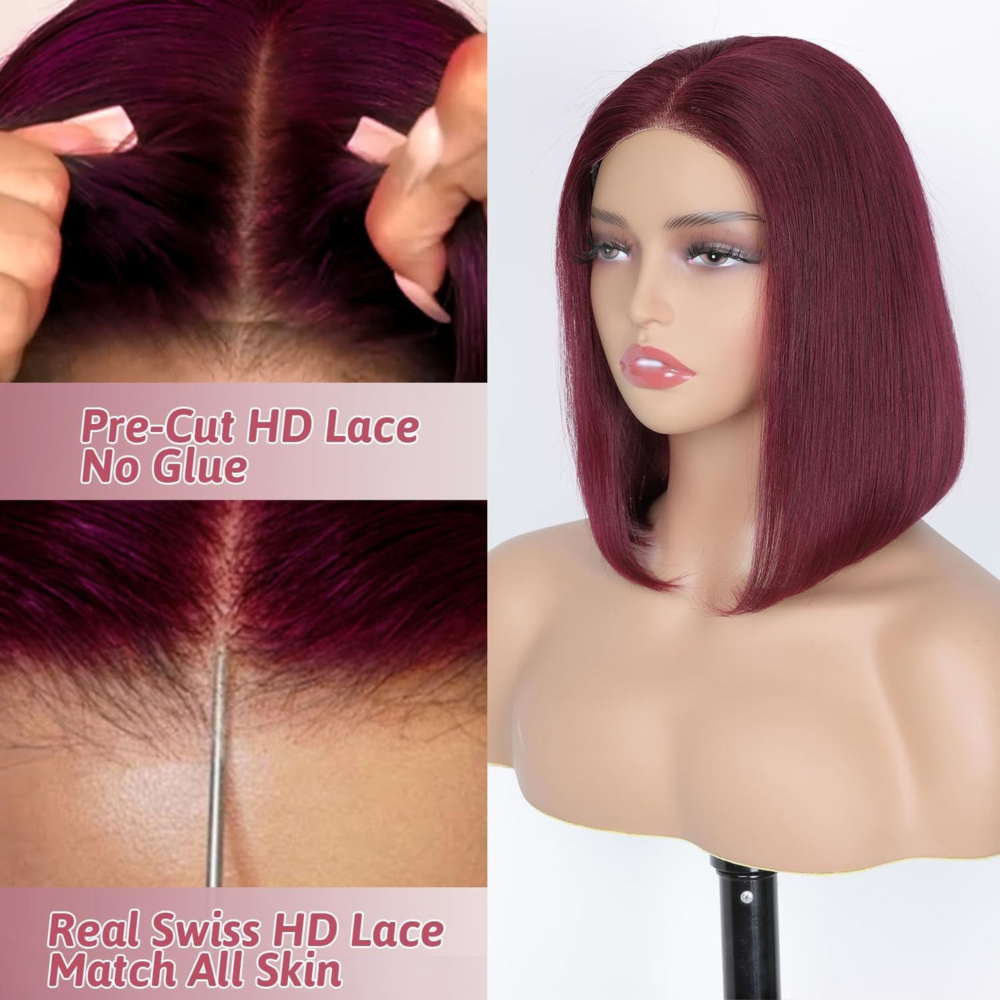 HD Lace Glueless Wig Wear and Go Brazilian Straight Lace Wigs For Women ShowJarlly No Glue 5x5 Lace Pre Cut Wig Human Hair Wigs chocolate brown mixed honey blonde wig 180% Density 18 Inch 4/27