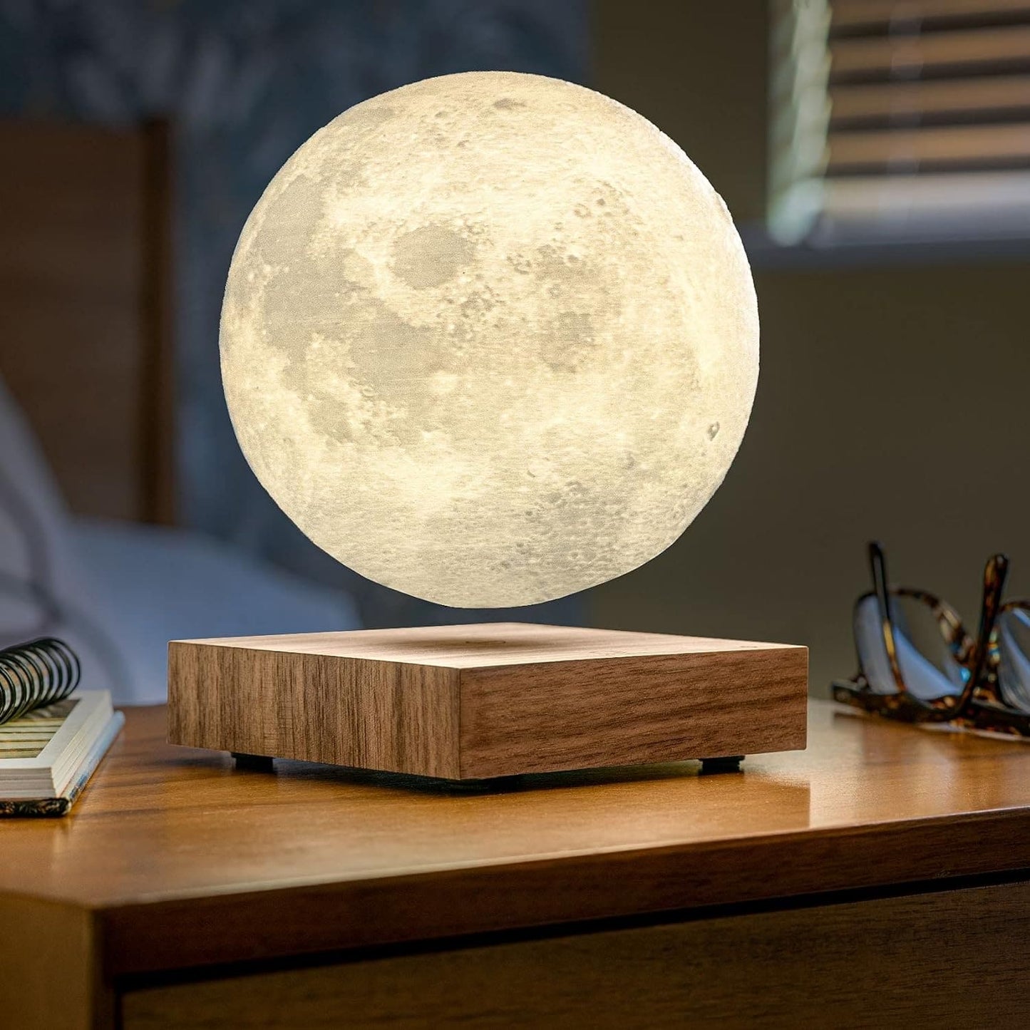 Gingko Design 3D Printed Levitating Smart LED Moon Lamp, 3 Colour Modes, Mains Adaptor Included, Packed in Premium Gift Box, 50000 Hours LED Life Span, Touch Control Button (White Ash)