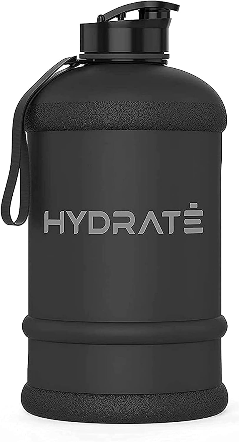 HYDRATE XL Jug Half Gallon Water Bottle with Nylon Carrying Strap & Leak-Proof Flip Cap - 2 Liter Water Jug - Large Capacity for Gym, Workouts, Sports, Running, Jogging, Travel - Matte Nude (74 oz)