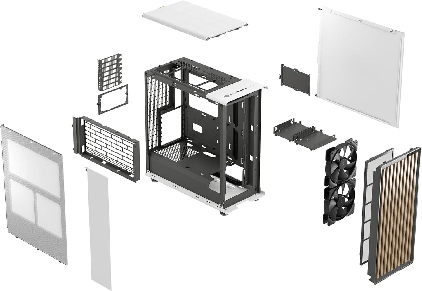 Fractal Design North Chalk White - Wood Oak Front - Mesh Side Panels - Two 140mm Aspect PWM Fans Included - Type C USB - ATX Airflow Mid Tower PC Gaming Case