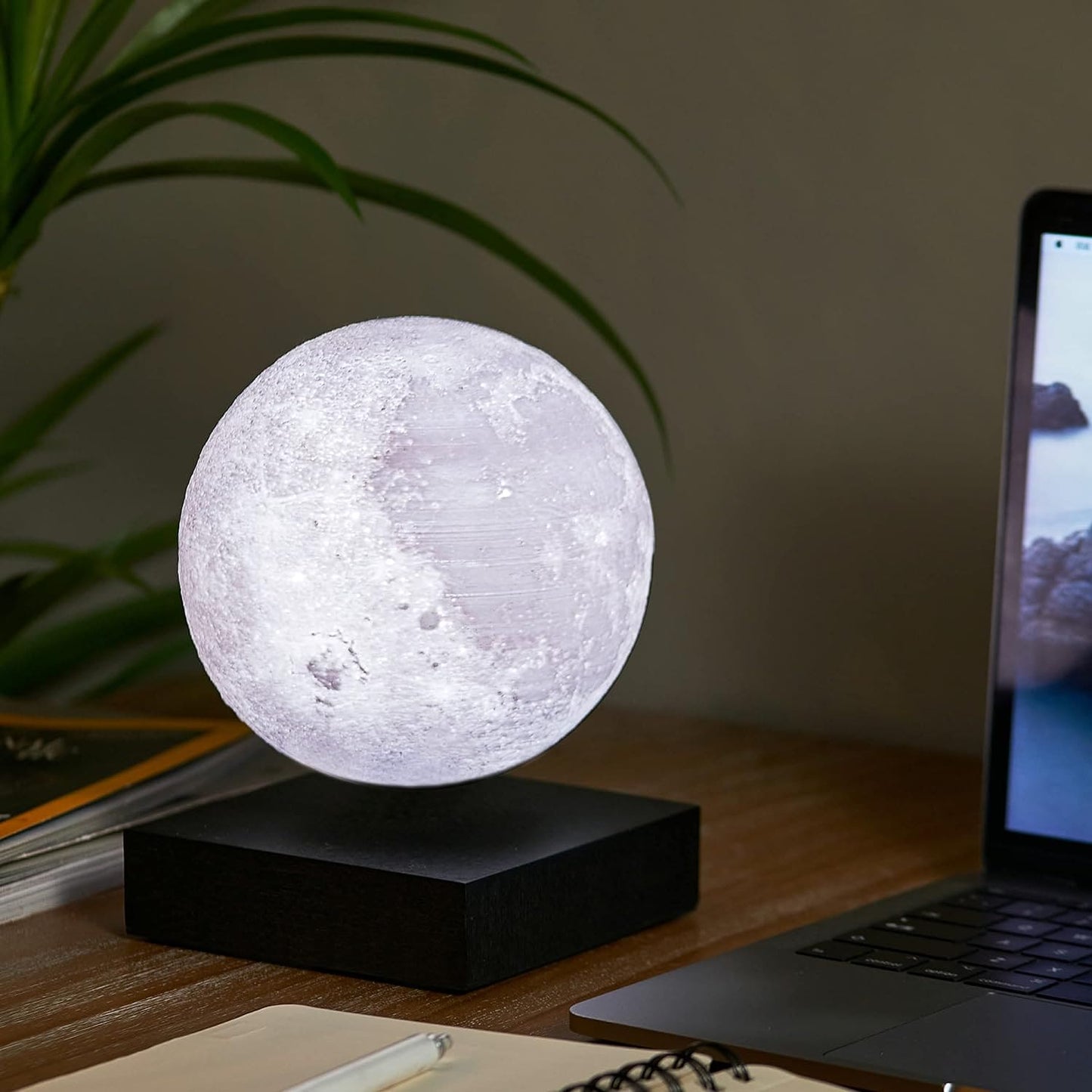 Gingko Design 3D Printed Levitating Smart LED Moon Lamp, 3 Colour Modes, Mains Adaptor Included, Packed in Premium Gift Box, 50000 Hours LED Life Span, Touch Control Button (White Ash)