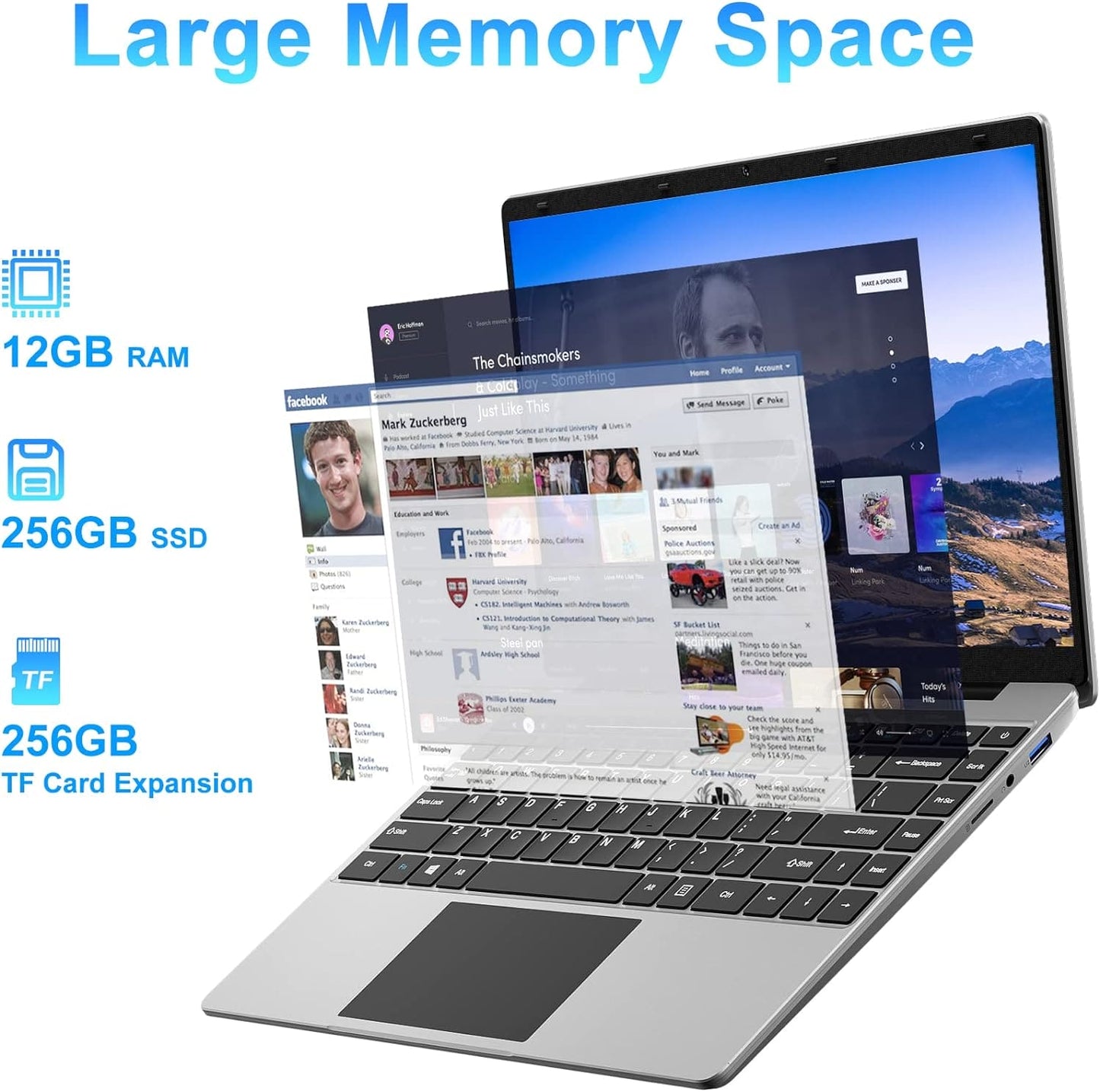 jumper 14 inch Laptop, 12GB RAM 256GB SSD, Intel Celeron Processor J4105 Up to 2.5GHz, 1080P IPS FHD Display, 2.4/5G WiFi, USB 3.0, UK Keyboard Film.