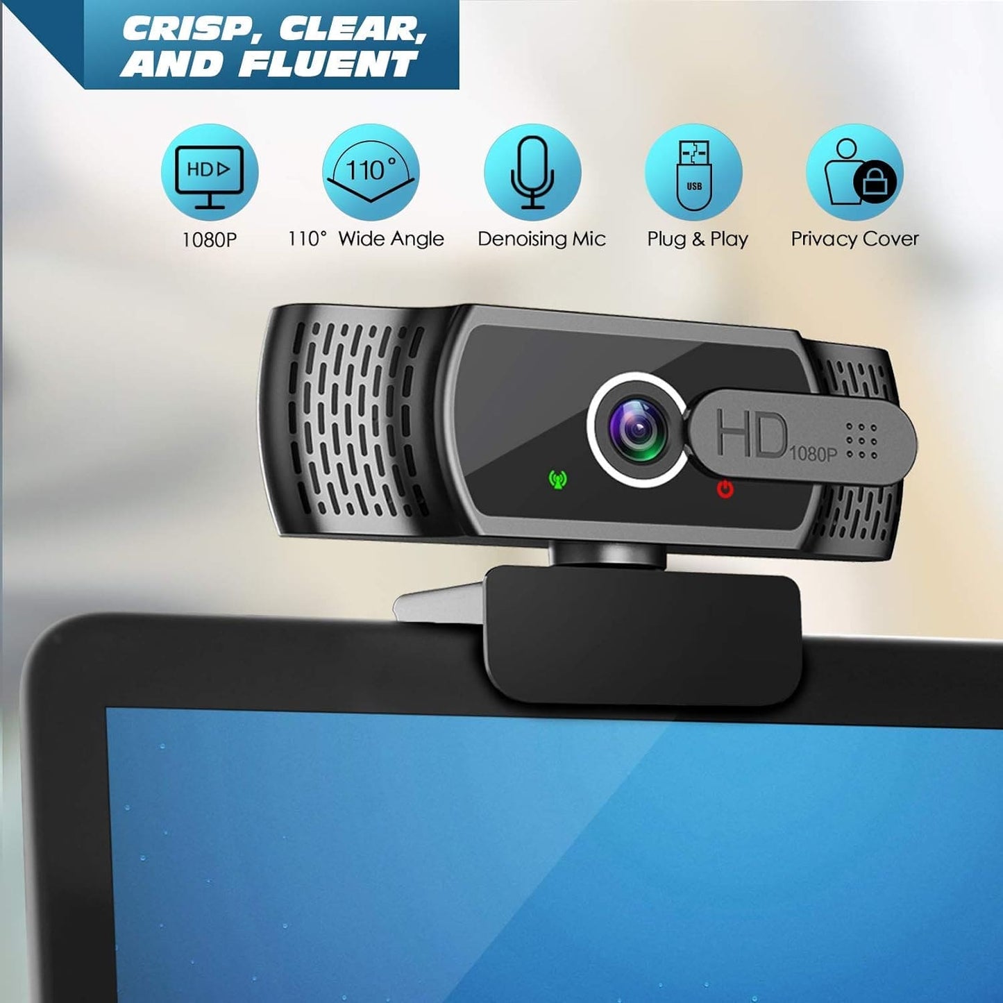 Webcam for PC with Microphone - 1080P FHD Webcam with Privacy Cover & Webcam Mounts, Plug and Play USB Web Camera for Desktop & Laptop Conference, Zoom, Skype, Facetime, Windows, Linux, and macOS