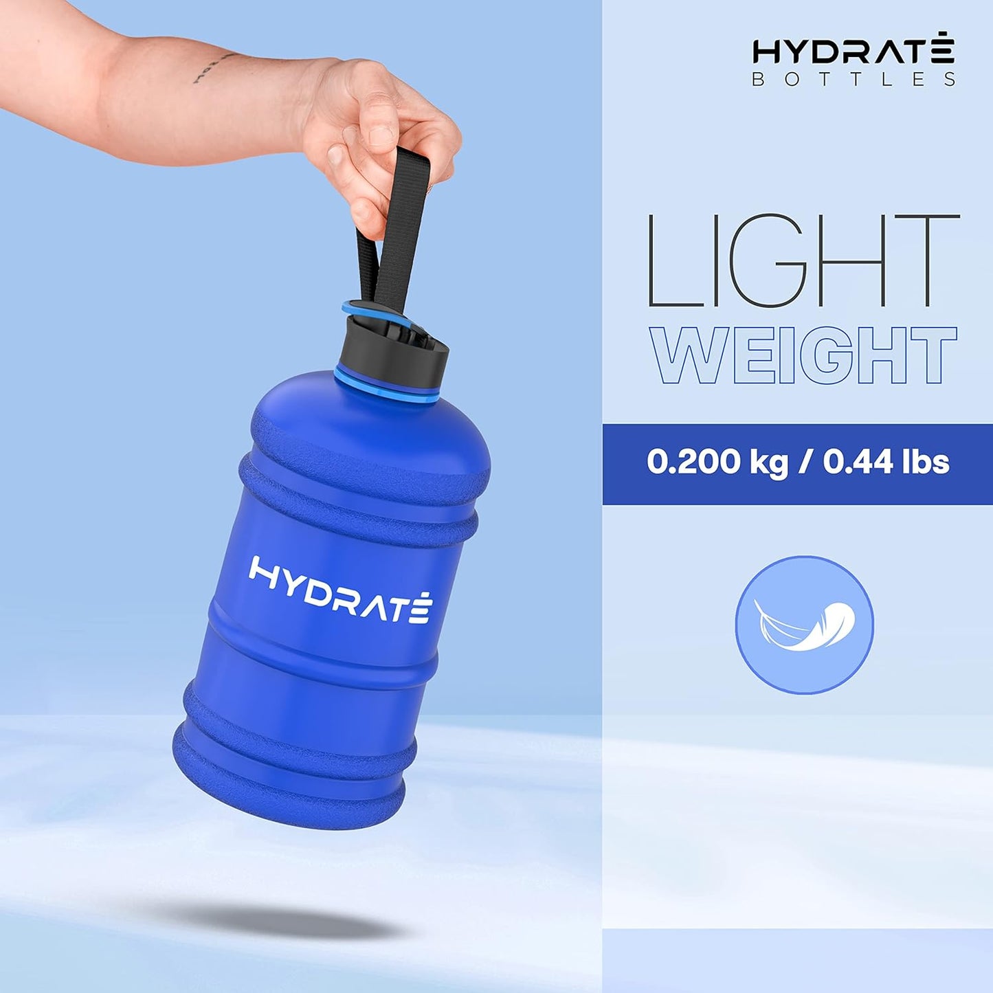 HYDRATE XL Jug Half Gallon Water Bottle with Nylon Carrying Strap & Leak-Proof Flip Cap - 2 Liter Water Jug - Large Capacity for Gym, Workouts, Sports, Running, Jogging, Travel - Matte Nude (74 oz)