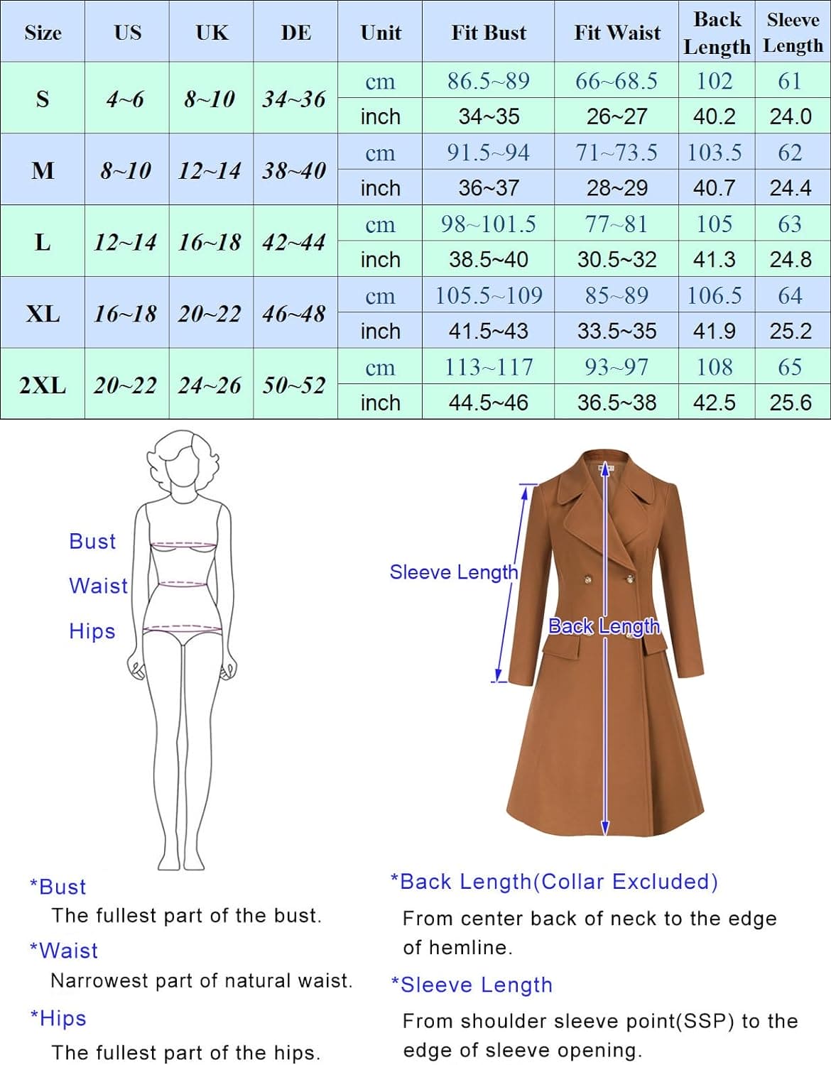 GRACE KARIN Winter Coats for Women UK Warm Long Duffel Coats Double Breasted Chunky Jackets