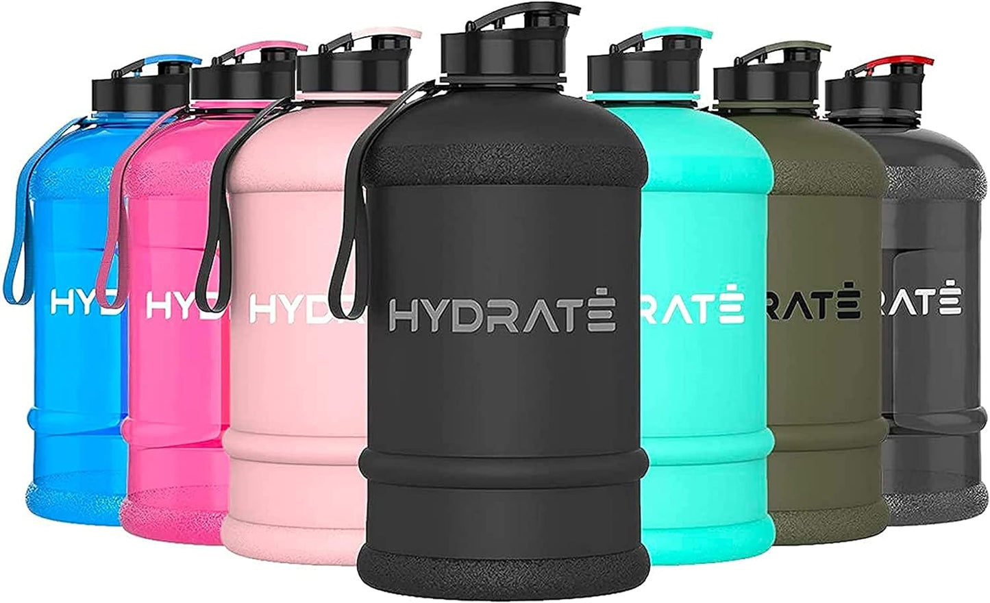 HYDRATE XL Jug Half Gallon Water Bottle with Nylon Carrying Strap & Leak-Proof Flip Cap - 2 Liter Water Jug - Large Capacity for Gym, Workouts, Sports, Running, Jogging, Travel - Matte Nude (74 oz)