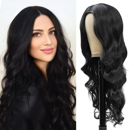 ZMS Long Black Body Wave Wigs, Black Curly Wigs for Women Synthetic Heat Resistant Fiber Wig for Daily Use