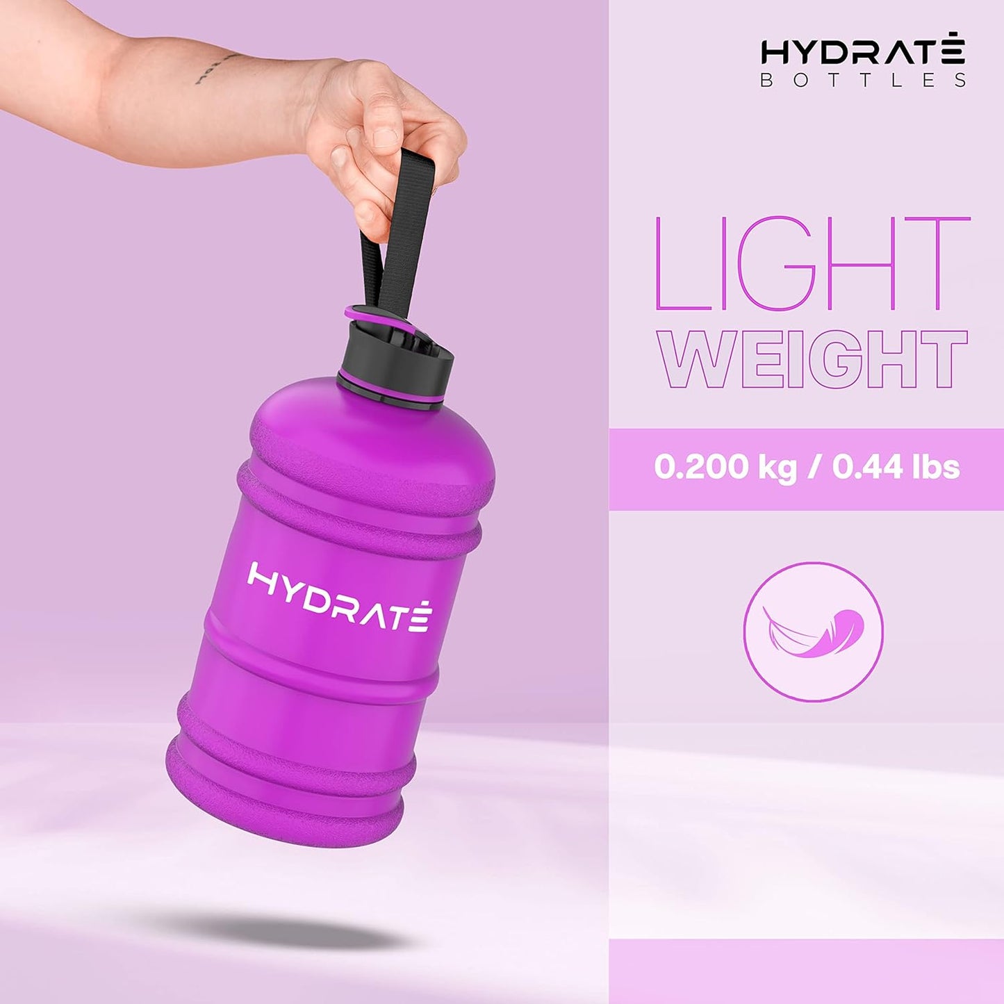 HYDRATE XL Jug Half Gallon Water Bottle with Nylon Carrying Strap & Leak-Proof Flip Cap - 2 Liter Water Jug - Large Capacity for Gym, Workouts, Sports, Running, Jogging, Travel - Matte Nude (74 oz)