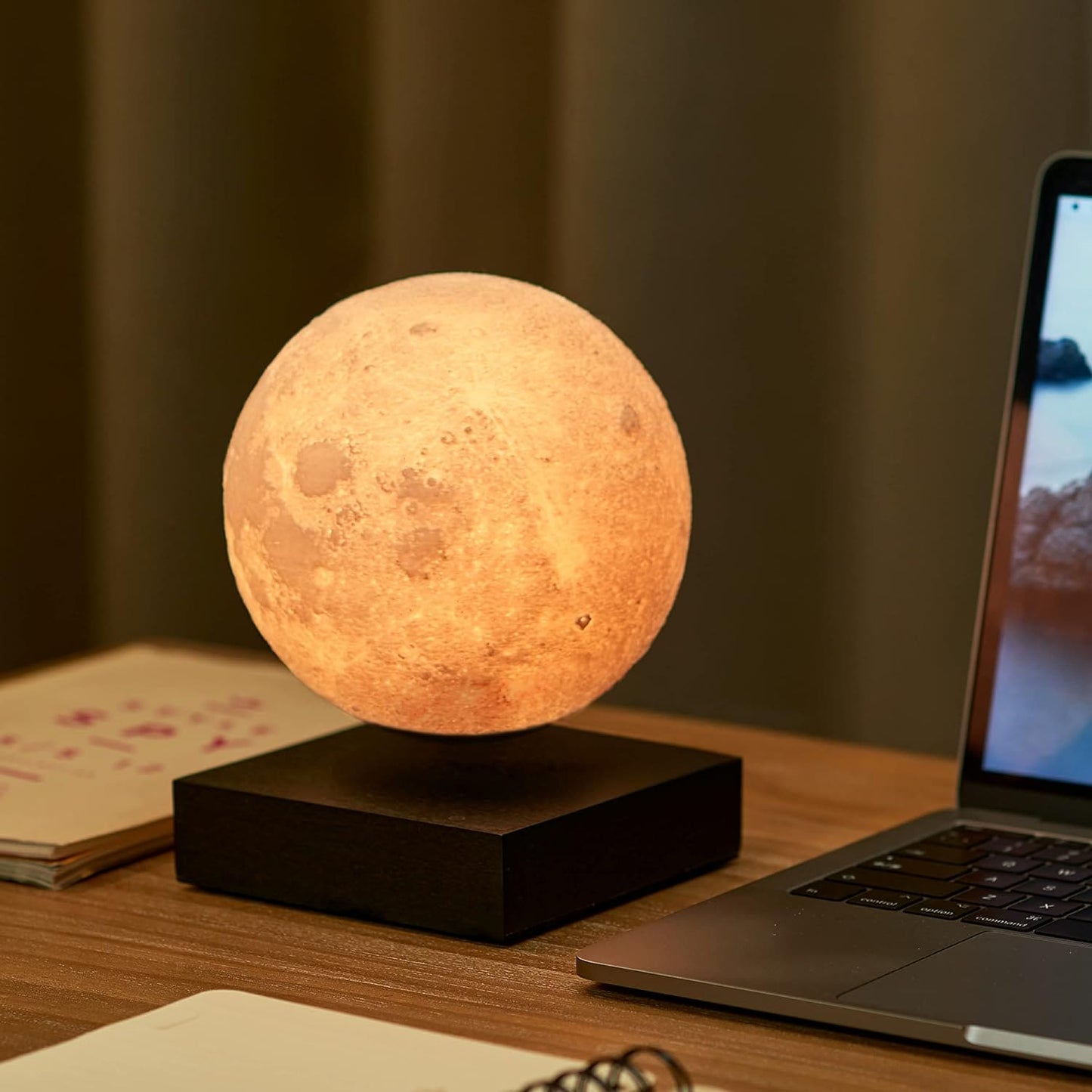 Gingko Design 3D Printed Levitating Smart LED Moon Lamp, 3 Colour Modes, Mains Adaptor Included, Packed in Premium Gift Box, 50000 Hours LED Life Span, Touch Control Button (White Ash)