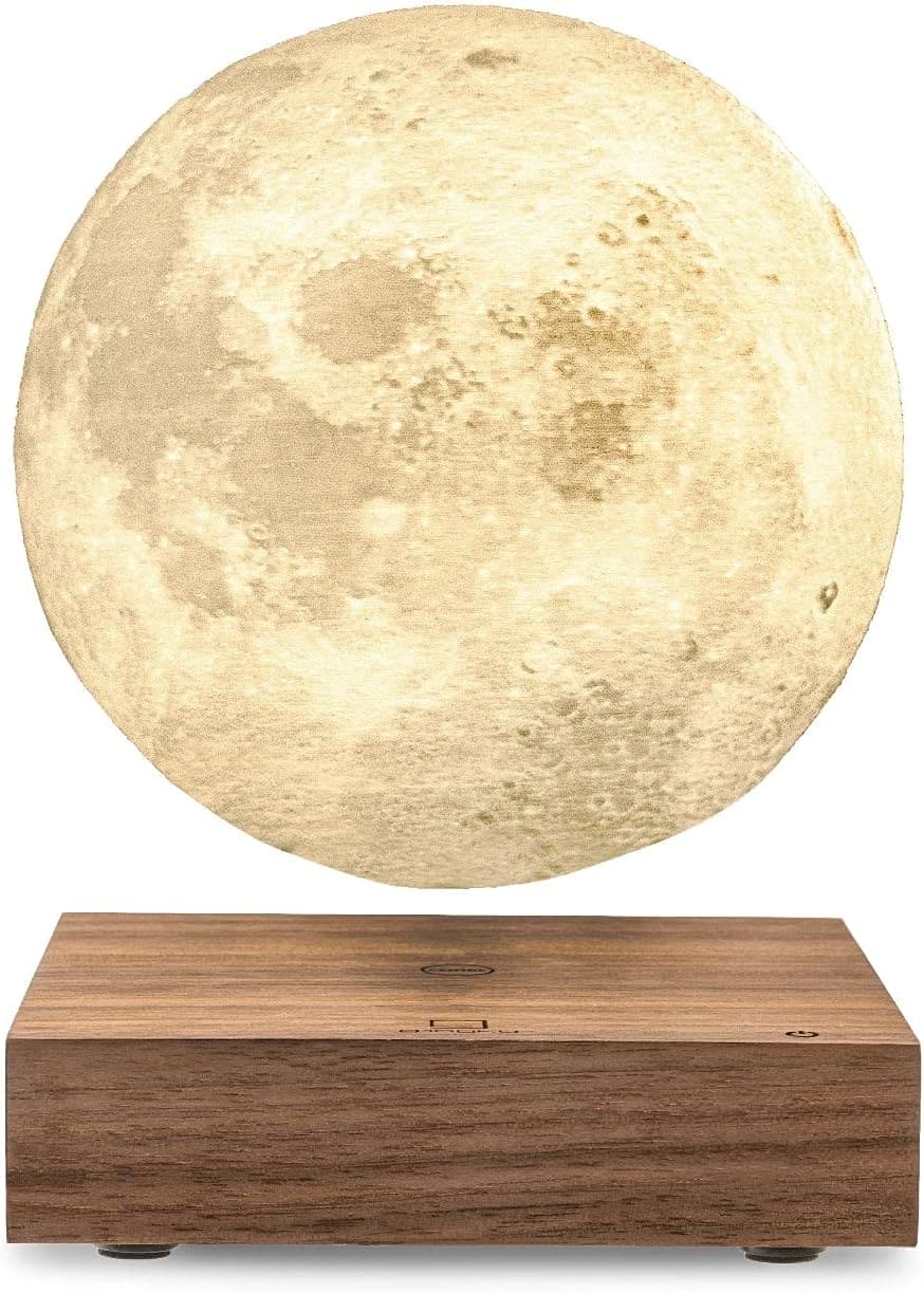 Gingko Design 3D Printed Levitating Smart LED Moon Lamp, 3 Colour Modes, Mains Adaptor Included, Packed in Premium Gift Box, 50000 Hours LED Life Span, Touch Control Button (White Ash)