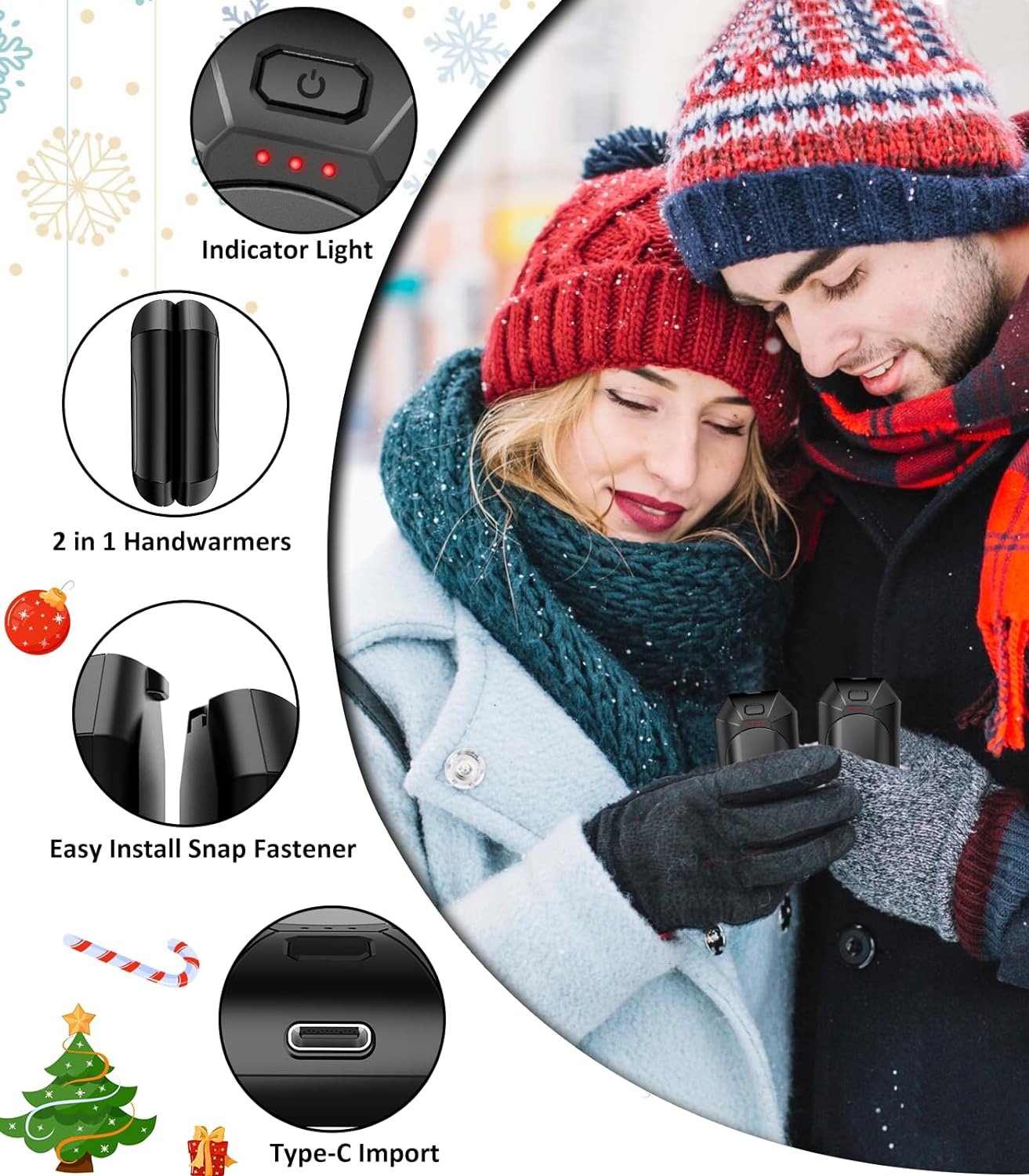 Hand Warmers Rechargeable - 2 Pack Reusable Pocket USB Handwarmers 3 Levels Heat Up to 130℉ Heatd Release 6-12hrs Warmth for Winter Outdoor Skiing Hiking Golfing, Xmas Gifts for Men Women