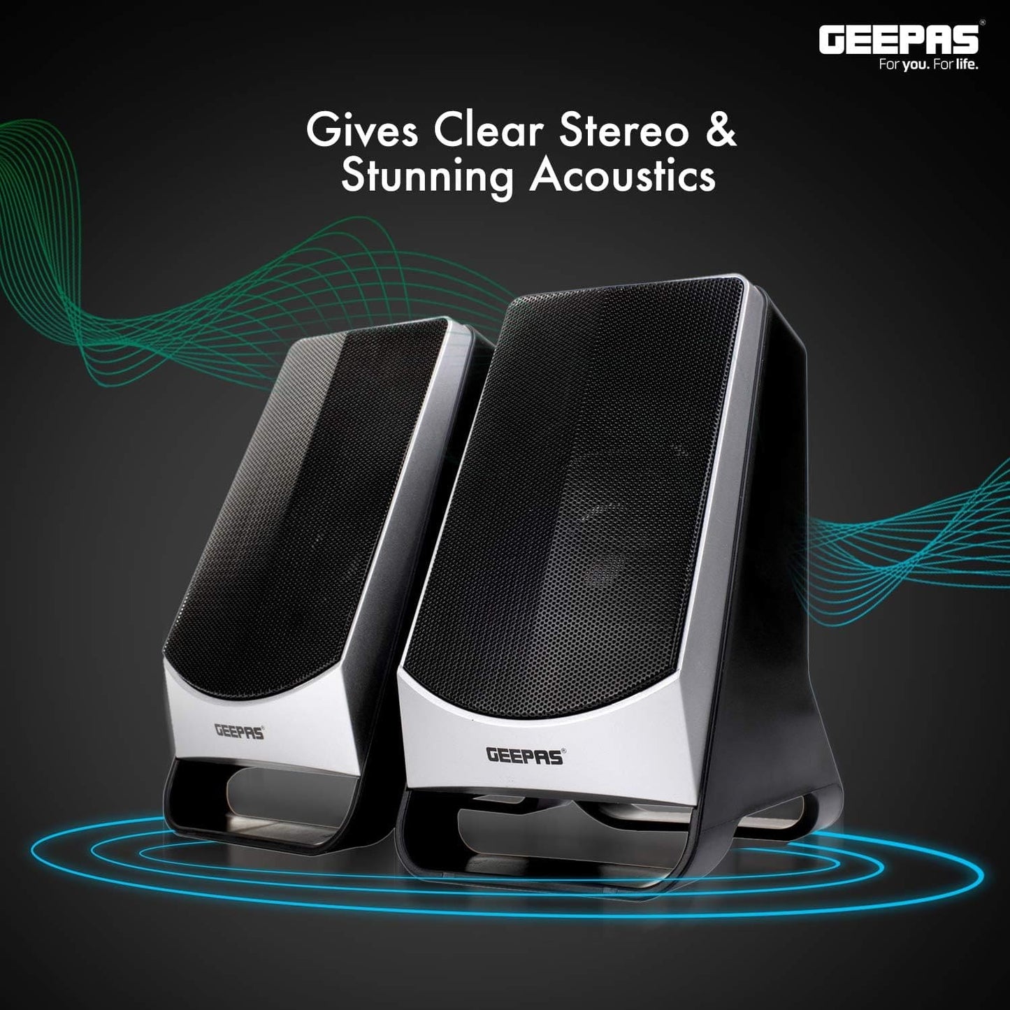 GEEPAS 2.0 Computer Speaker – PC Speakers/Multimedia Speakers for Laptops & Computers – 1.3M Cable, USB Connection Type & 3.5mm Jack Stereo – 2 Years Warranty