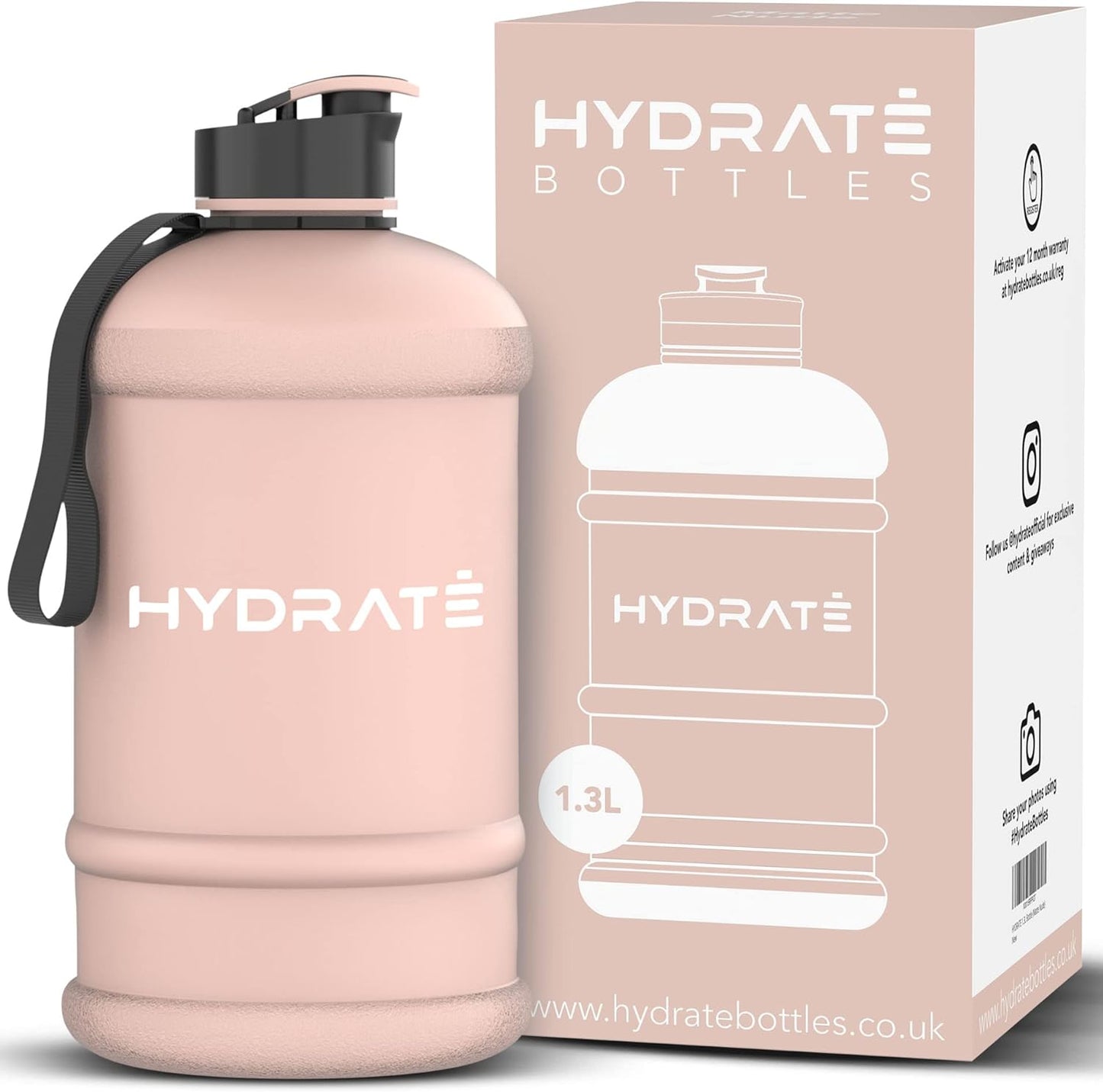 HYDRATE XL Jug Half Gallon Water Bottle with Nylon Carrying Strap & Leak-Proof Flip Cap - 2 Liter Water Jug - Large Capacity for Gym, Workouts, Sports, Running, Jogging, Travel - Matte Nude (74 oz)