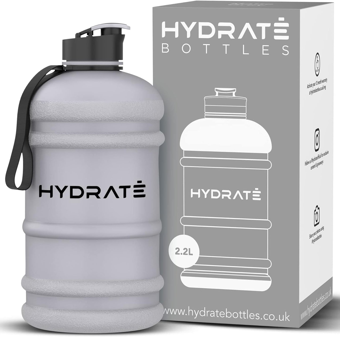 HYDRATE XL Jug Half Gallon Water Bottle with Nylon Carrying Strap & Leak-Proof Flip Cap - 2 Liter Water Jug - Large Capacity for Gym, Workouts, Sports, Running, Jogging, Travel - Matte Nude (74 oz)