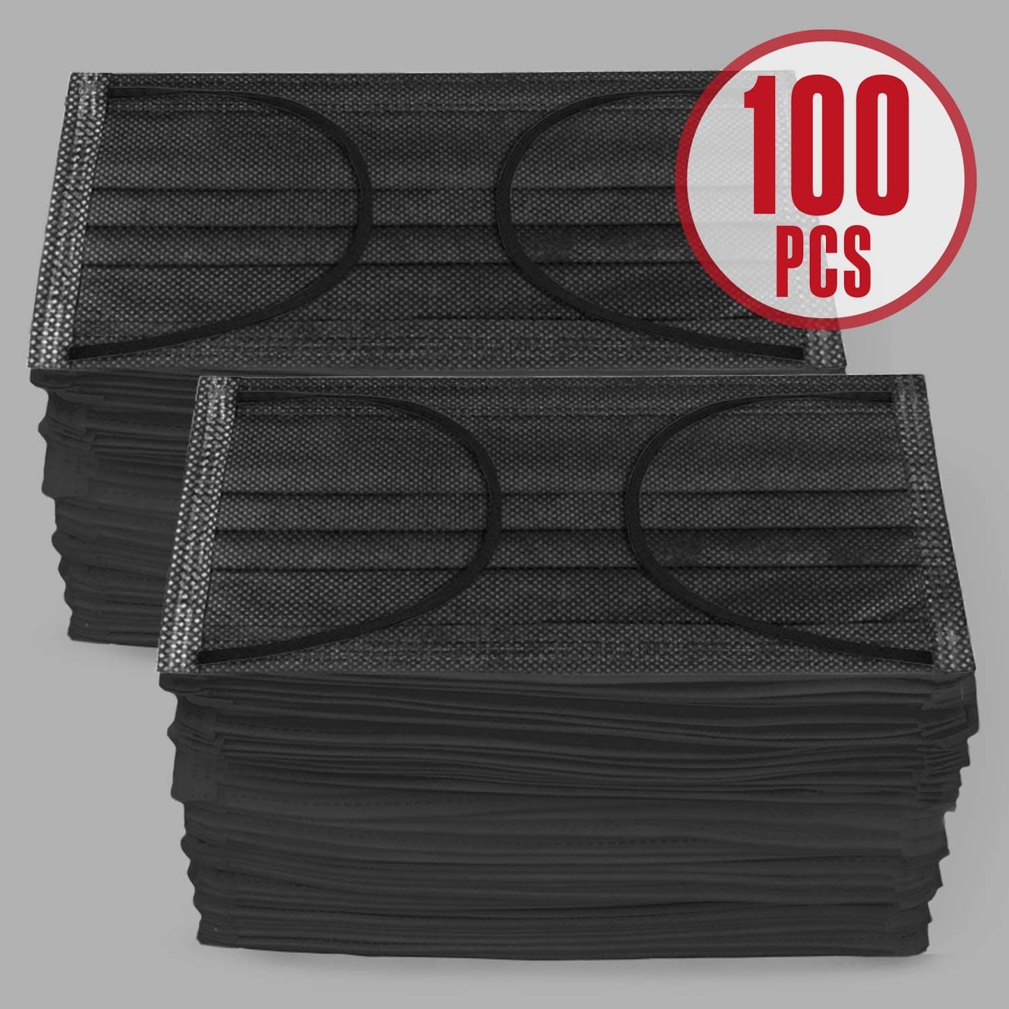 Harley Street Care Disposable Black Face Masks Protective 3 Ply Breathable Triple Layer Mouth Cover with Elastic Earloops - 2 Boxes of 50 pcs each (100 pcs)