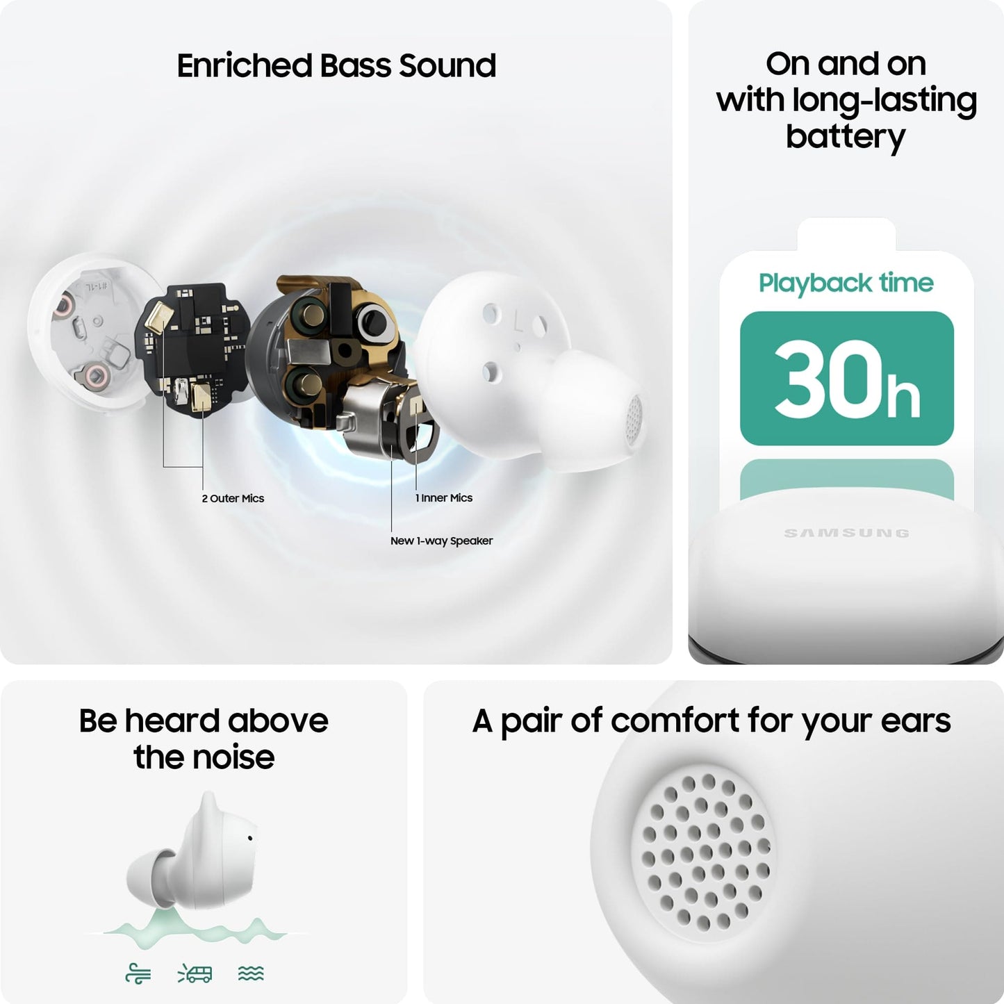 Samsung Galaxy Buds FE Wireless Earbuds, Active Noise Cancelling, Comfort Fit, 2 Year Extended Manufacturer Warranty, Graphite (UK Version)