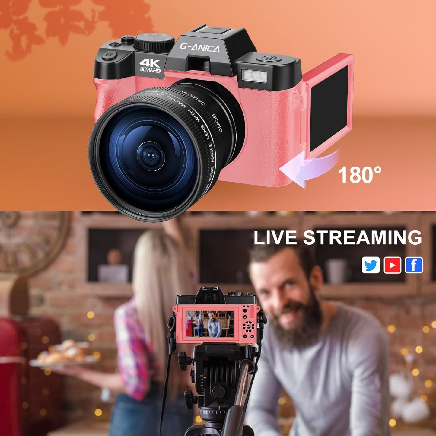 G-Anica 4K Digital Cameras for Photography，48MP/60FPS Video Camera for Vlogging, WiFi & App Control Vlogging Camera for YouTube, Small Camera with 32GB TF Card.Wide-Angle & Macro Lens