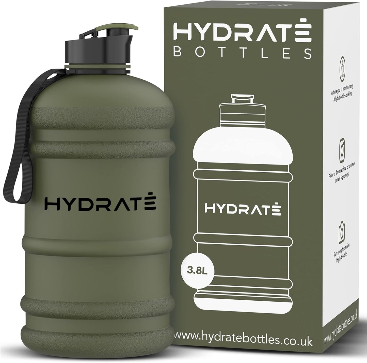 HYDRATE XL Jug Half Gallon Water Bottle with Nylon Carrying Strap & Leak-Proof Flip Cap - 2 Liter Water Jug - Large Capacity for Gym, Workouts, Sports, Running, Jogging, Travel - Matte Nude (74 oz)