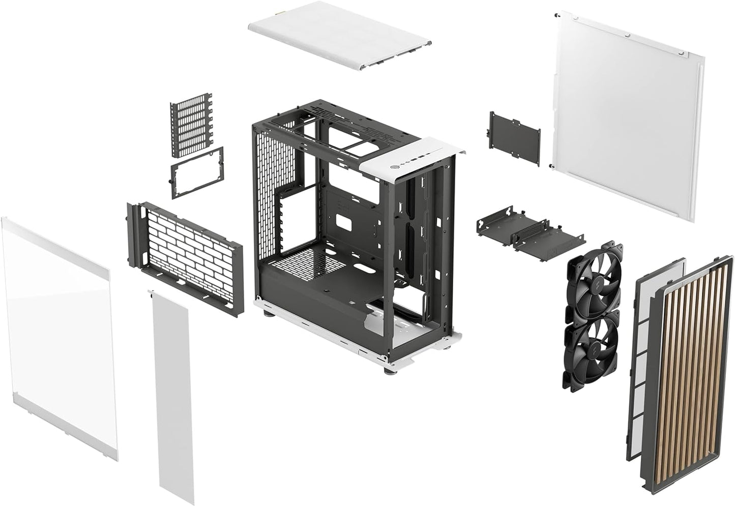 Fractal Design North Chalk White - Wood Oak Front - Mesh Side Panels - Two 140mm Aspect PWM Fans Included - Type C USB - ATX Airflow Mid Tower PC Gaming Case