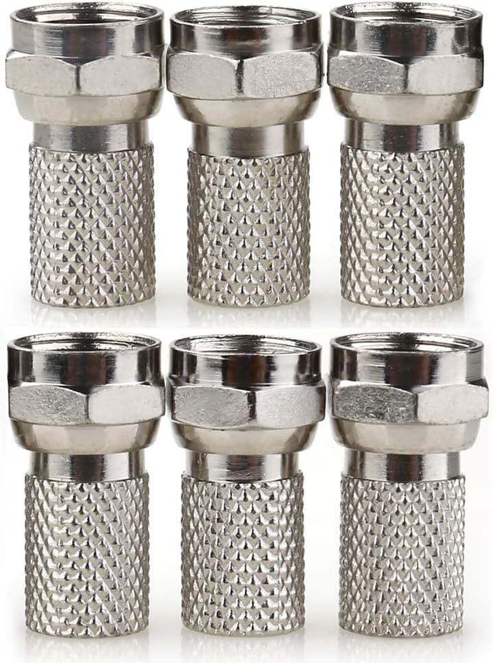 JEEUE 10PCS Nickel Plated F Plug Connectors Waterproof Micro Screw/Twist On Aerial Coaxial Cable RG6 for Satellite TV Sky NTL Cable 6+2+2