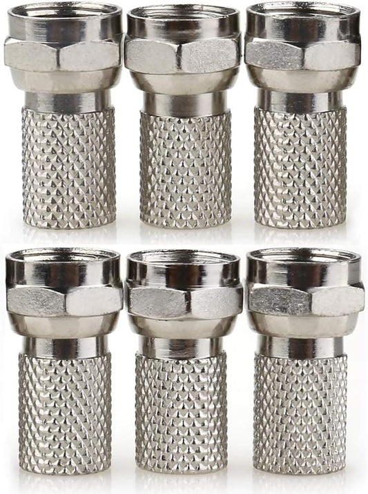 JEEUE 10PCS Nickel Plated F Plug Connectors Waterproof Micro Screw/Twist On Aerial Coaxial Cable RG6 for Satellite TV Sky NTL Cable 6+2+2