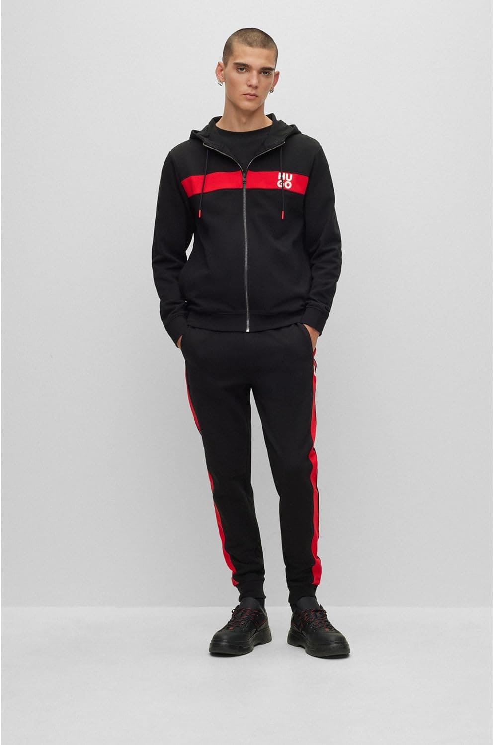 HUGO Mens TracksuDapieDoaky IN Cotton-terry tracksuit with stripes and stacked logos