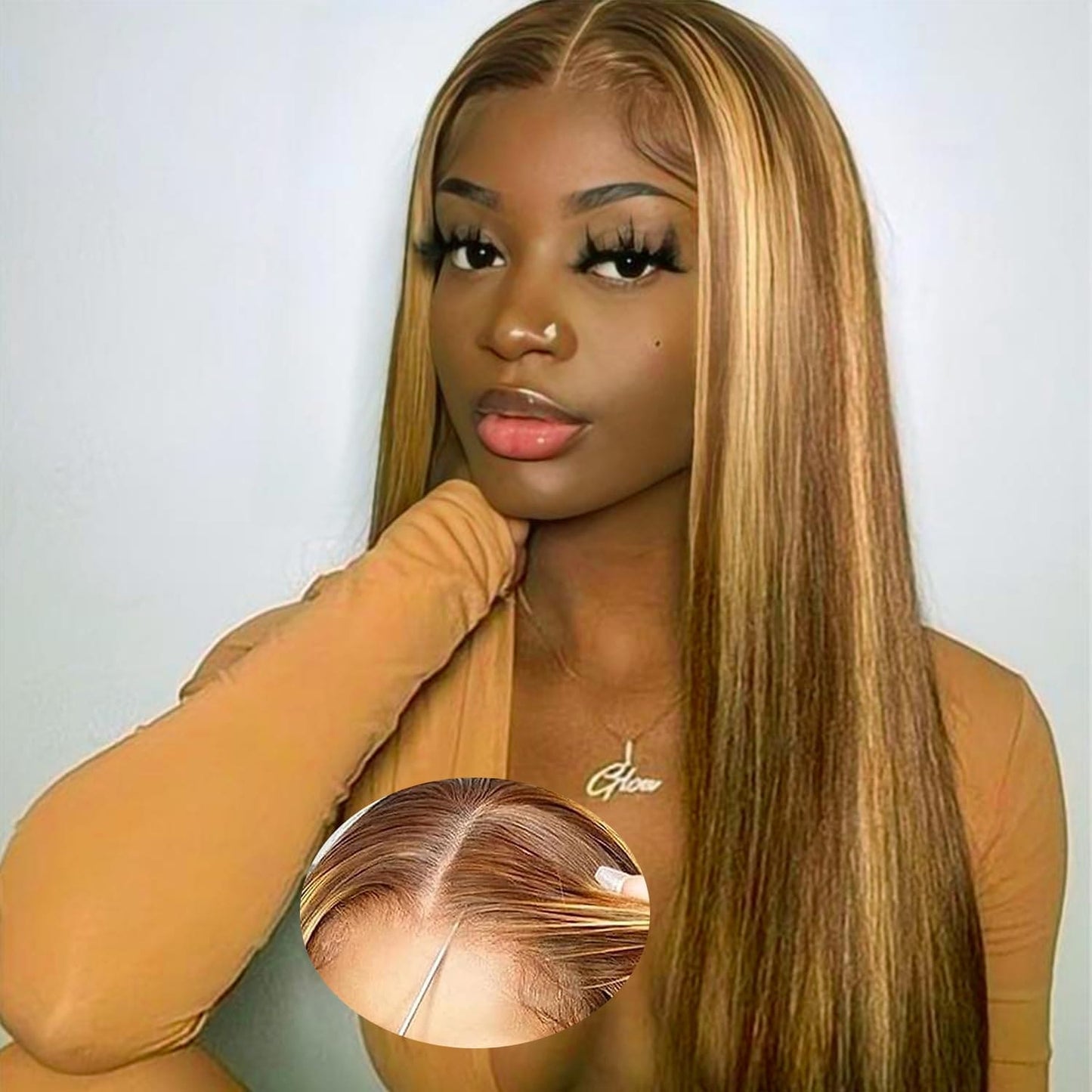 HD Lace Glueless Wig Wear and Go Brazilian Straight Lace Wigs For Women ShowJarlly No Glue 5x5 Lace Pre Cut Wig Human Hair Wigs chocolate brown mixed honey blonde wig 180% Density 18 Inch 4/27