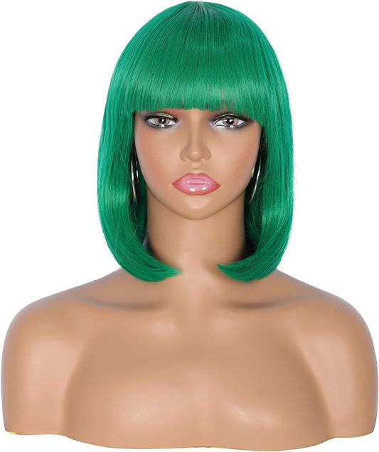 Kalyss Synthetic Bob Wigs for Women Short Dark Brown Bob Wig Natural Looking Straight Ladies Daily Hair Wig with Fringe for Cosplay Halloween Christmas Party