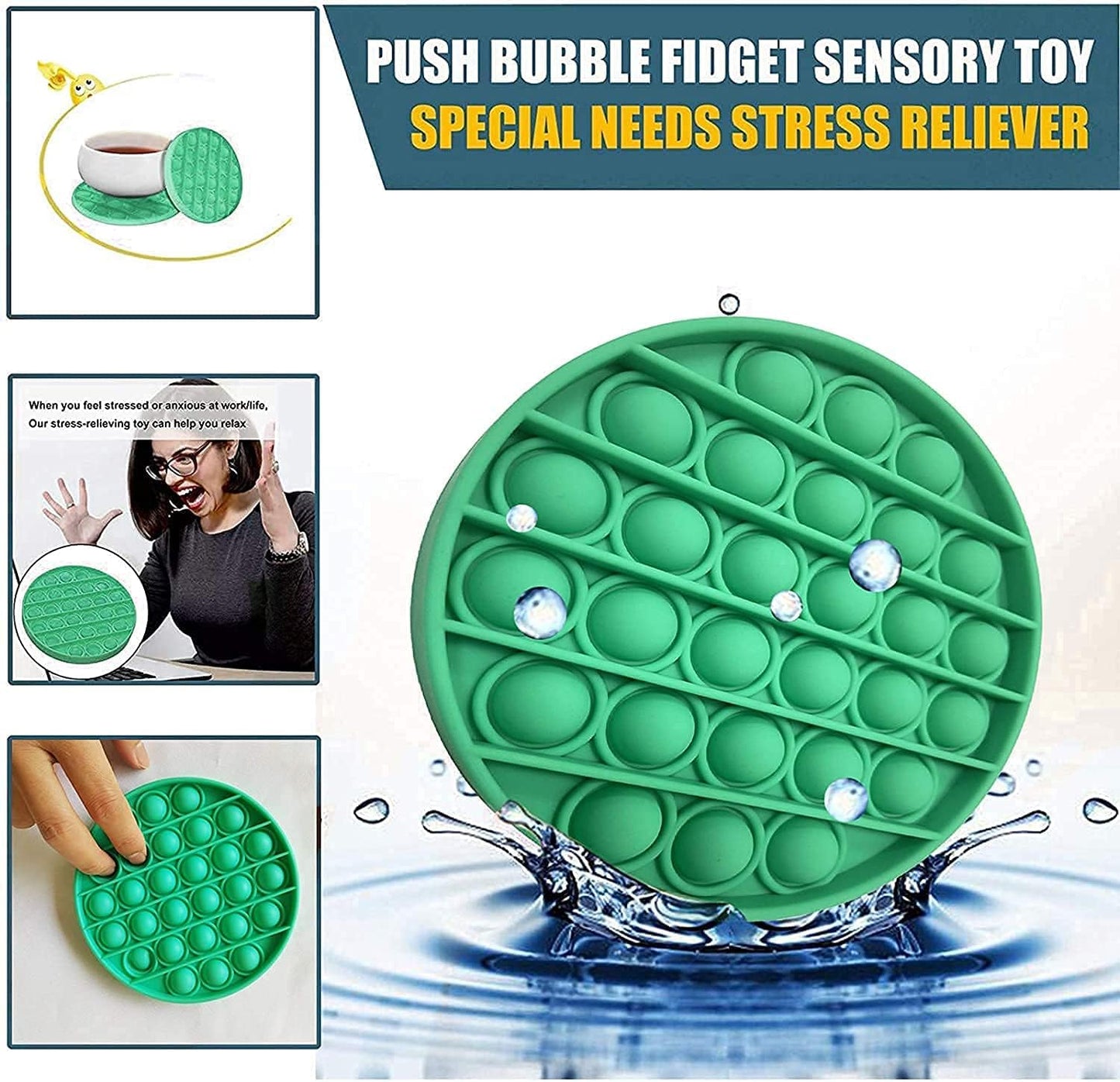 WAUM Fidget Toy, Pop It, Bubble Popper, Push Popper, Fiddle Toy, Fidget Stress Anxiety Relief Toys, A push pop bubble sensory fidget toy for Kids, Adults, ADHD Autism Special Needs Relaxation (Green)