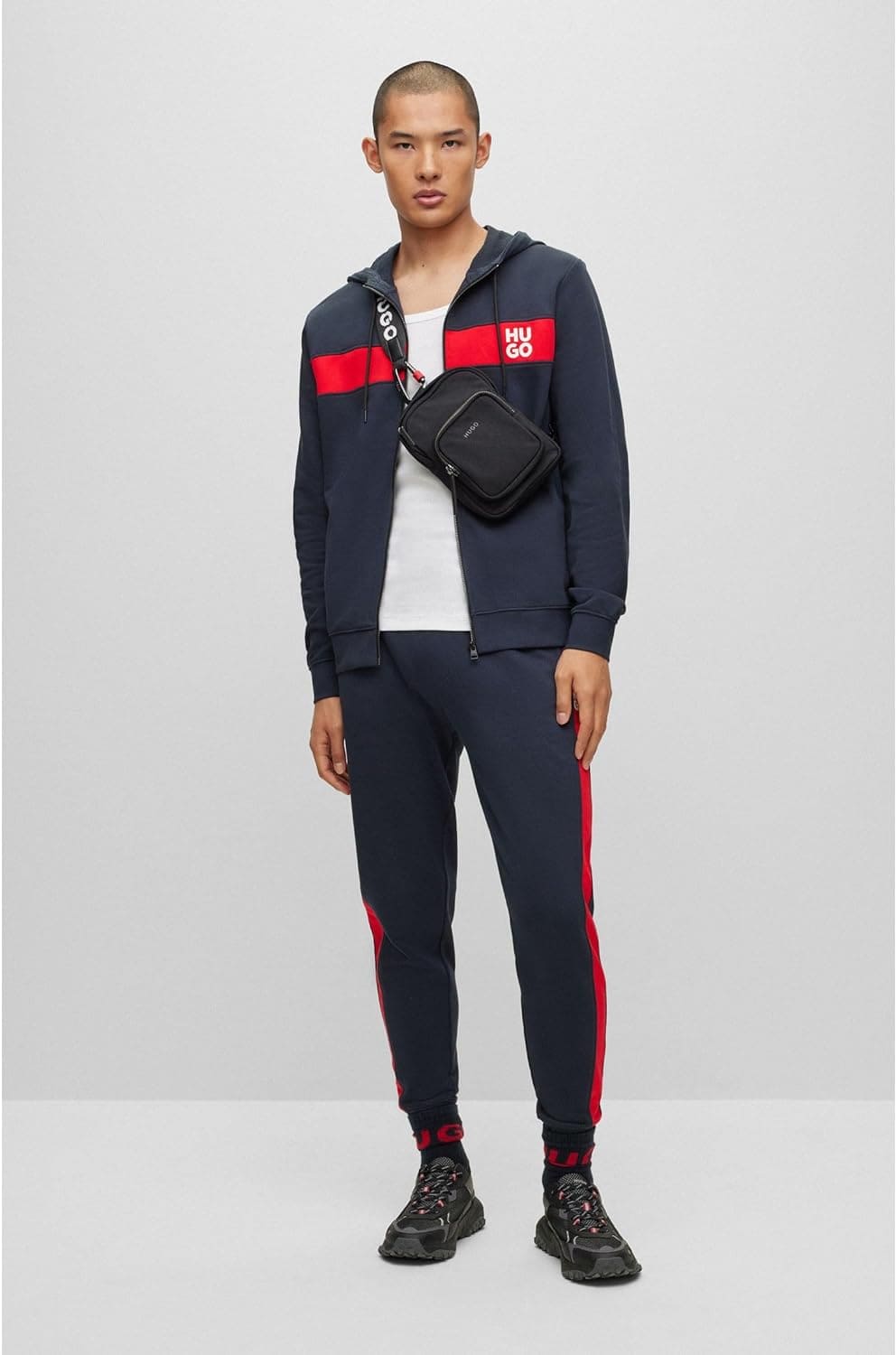 HUGO Mens TracksuDapieDoaky IN Cotton-terry tracksuit with stripes and stacked logos