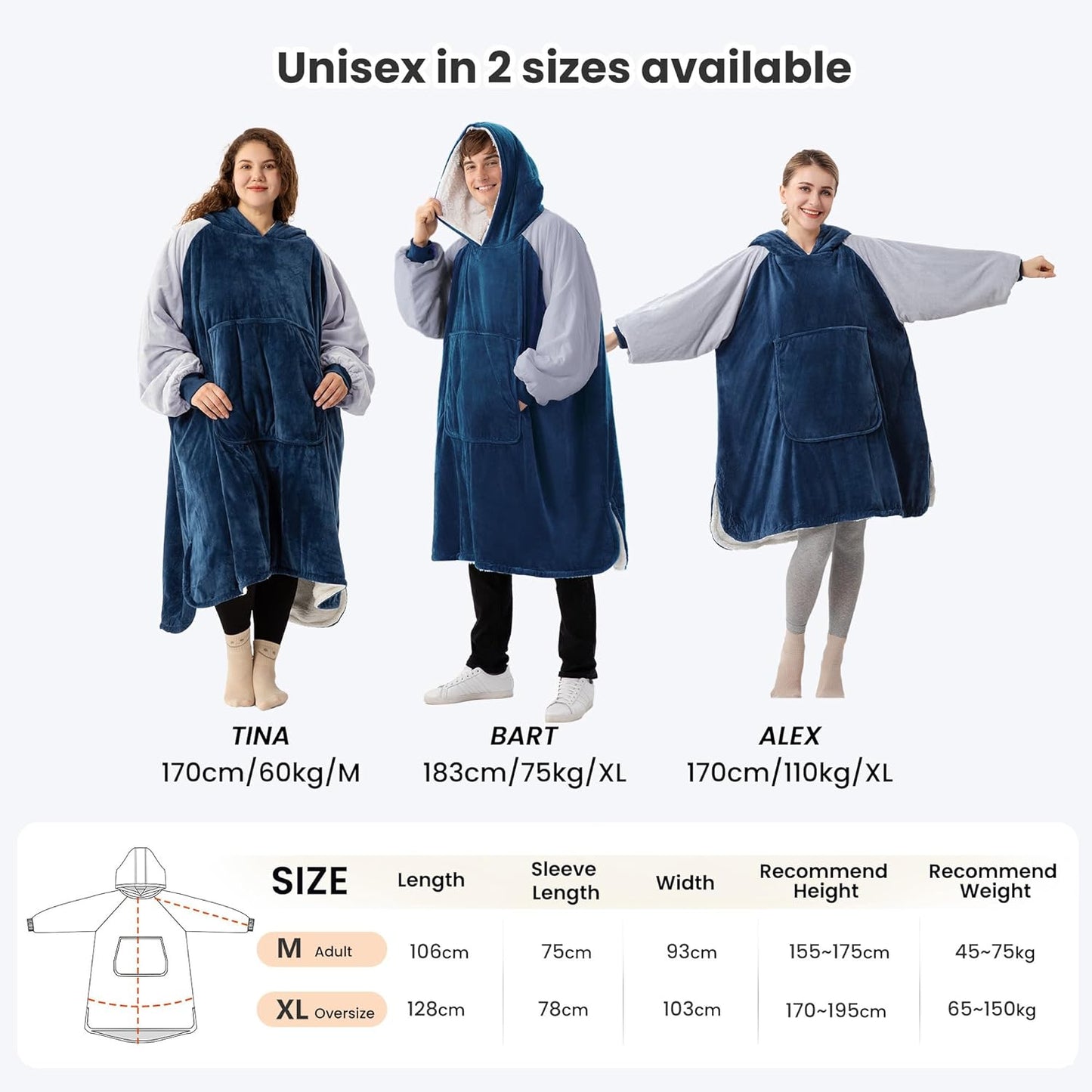 Winthome Blanket Hoodie, Super Soft Warm Fleece Sweatshirt, Sherpa Lining Wearable Fleece Hoodie, Oversized Blanket Hoodie for Men Women Adults Teens