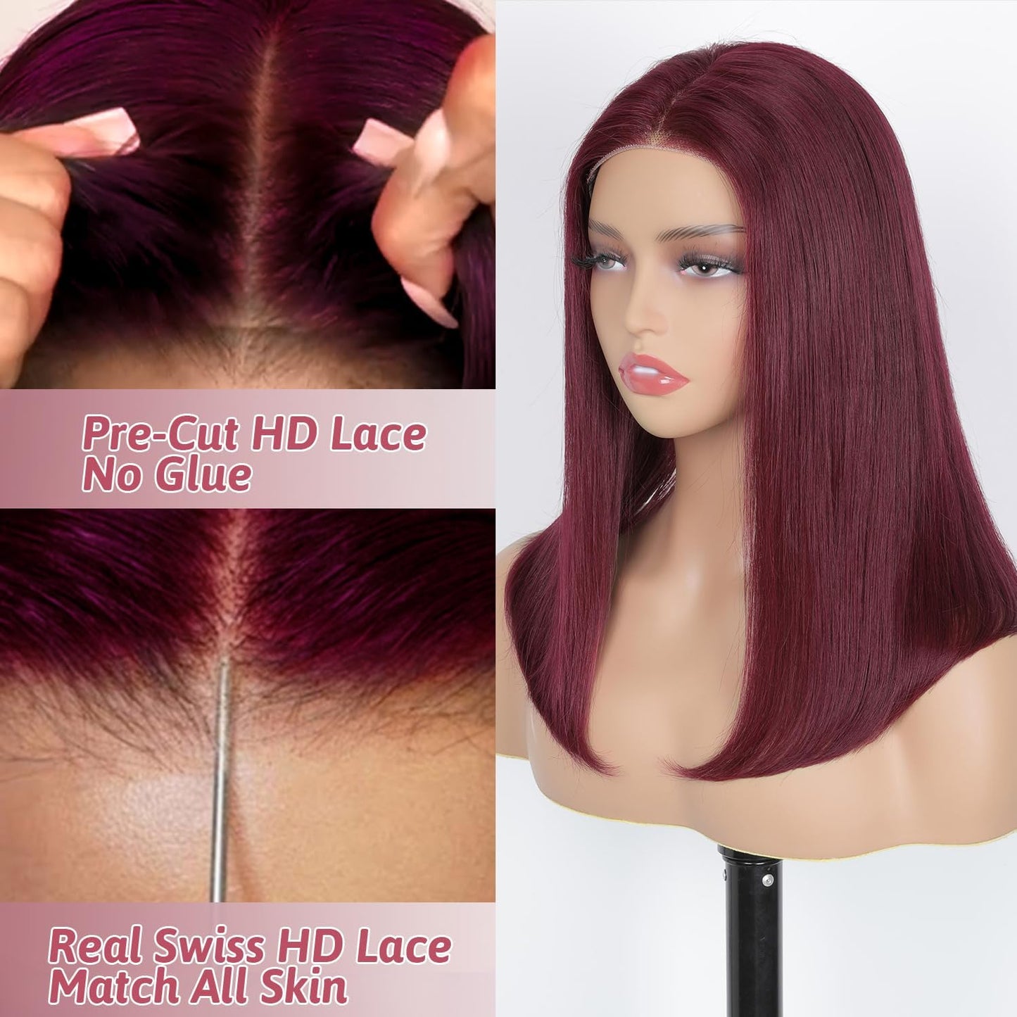 HD Lace Glueless Wig Wear and Go Brazilian Straight Lace Wigs For Women ShowJarlly No Glue 5x5 Lace Pre Cut Wig Human Hair Wigs chocolate brown mixed honey blonde wig 180% Density 18 Inch 4/27