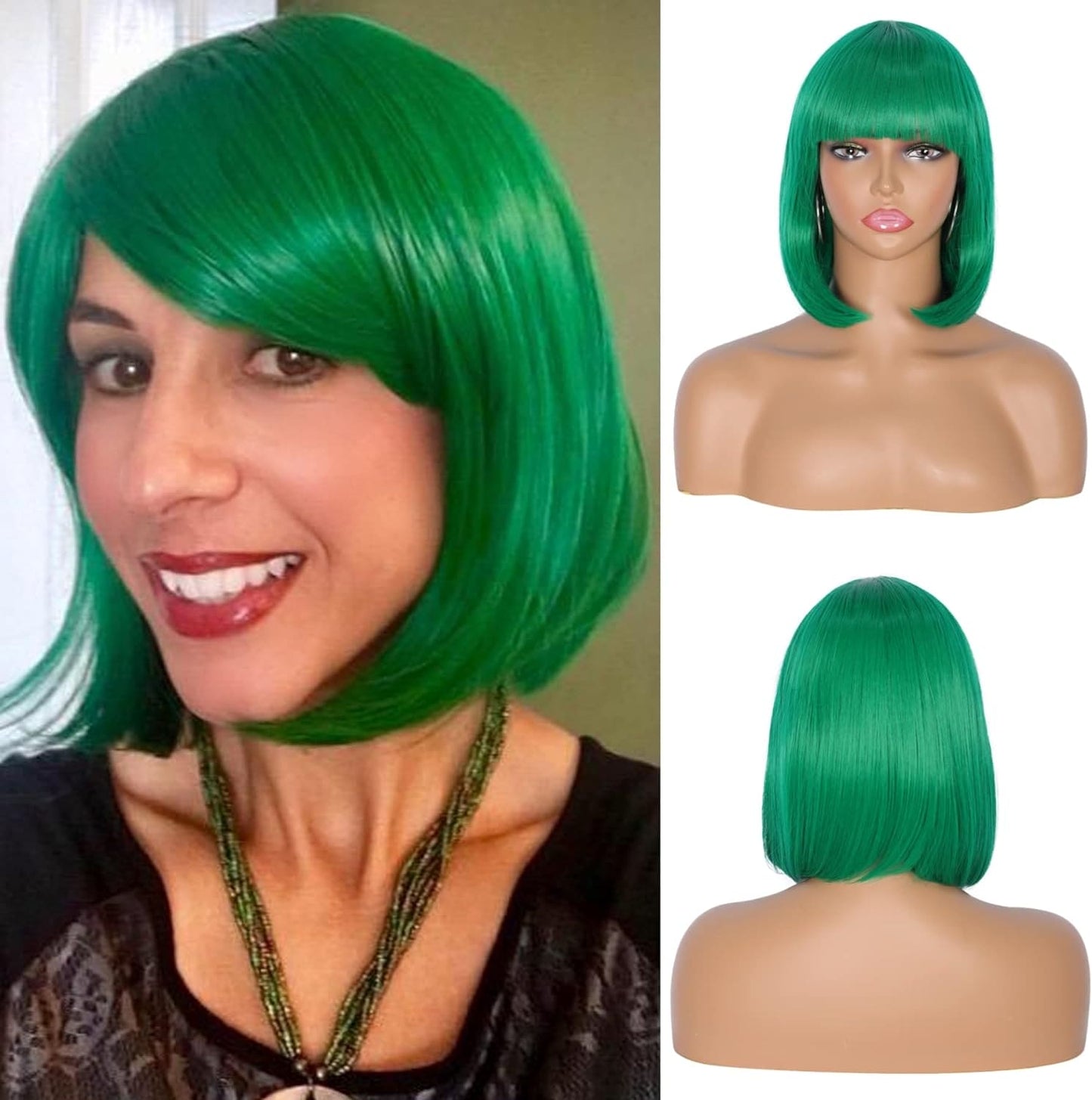 Kalyss Synthetic Bob Wigs for Women Short Dark Brown Bob Wig Natural Looking Straight Ladies Daily Hair Wig with Fringe for Cosplay Halloween Christmas Party