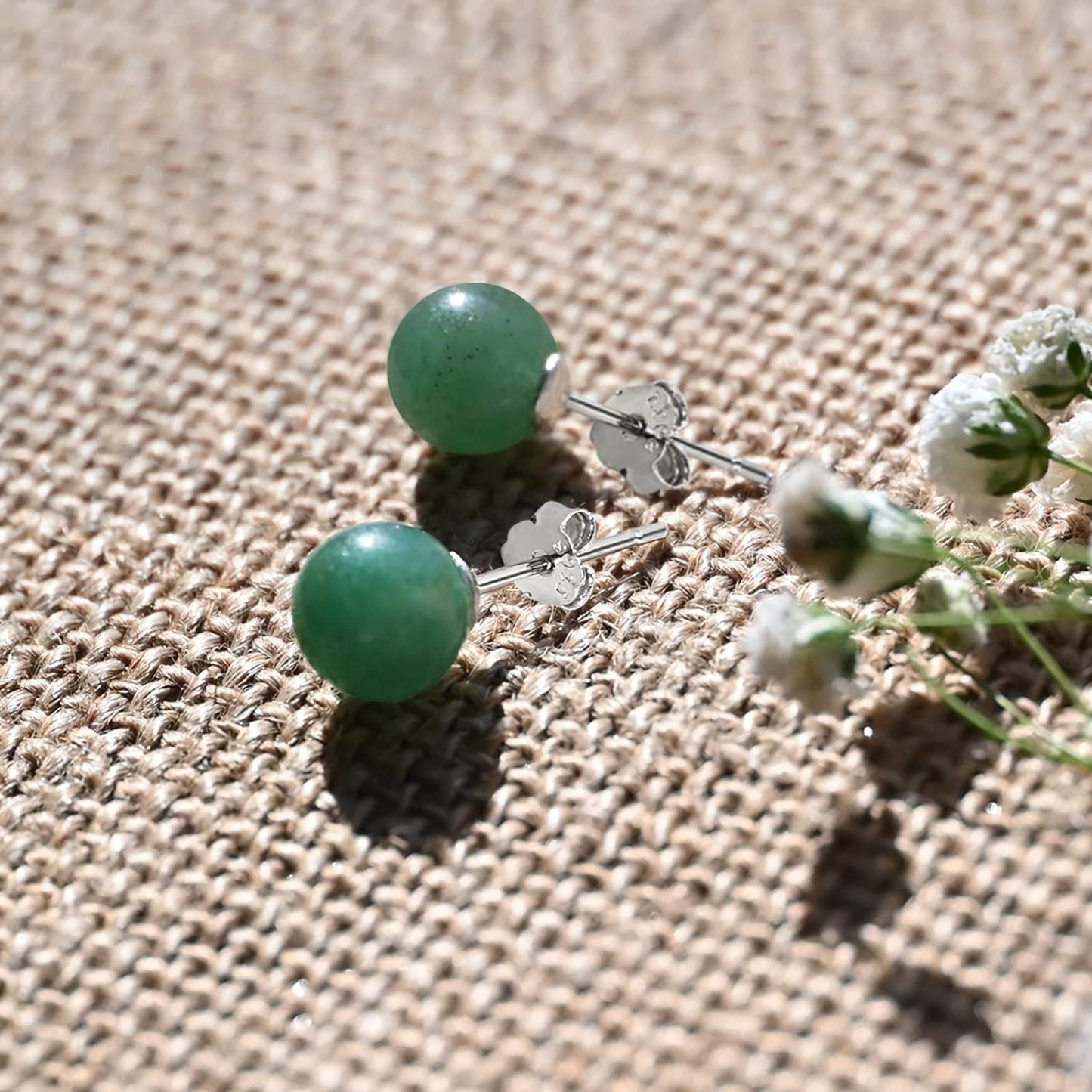 Jade Earrings Studs,8mm Dark Green Jade Earrings for Women,925 Sterling Silver Stud Earrings Jade Jewellery Good Luck Earrings Handmade Gift for Birthday Anniversary