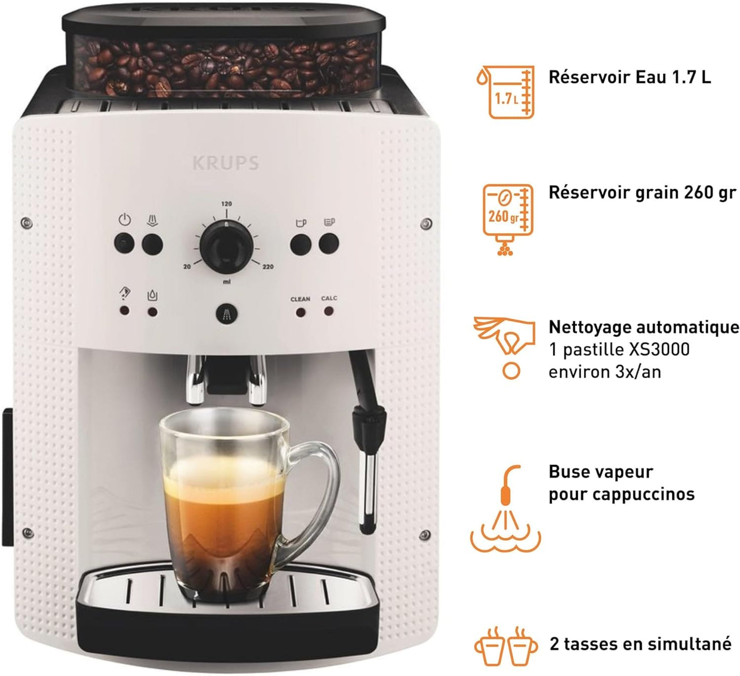 KRUPS Arabica Digital Automatic Coffee Machine, Bean to Cup, Espresso & Cappuccino Maker, 1.7 litre Water Tank, Silver, EA817840