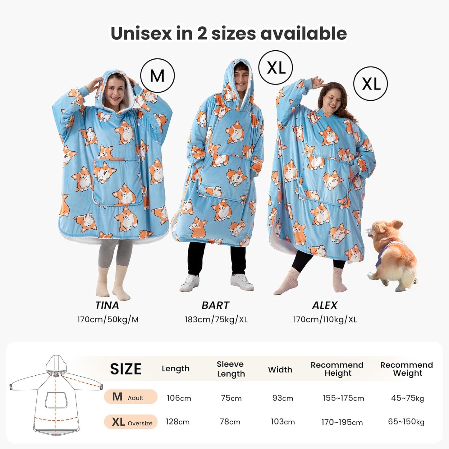 Winthome Blanket Hoodie, Super Soft Warm Fleece Sweatshirt, Sherpa Lining Wearable Fleece Hoodie, Oversized Blanket Hoodie for Men Women Adults Teens