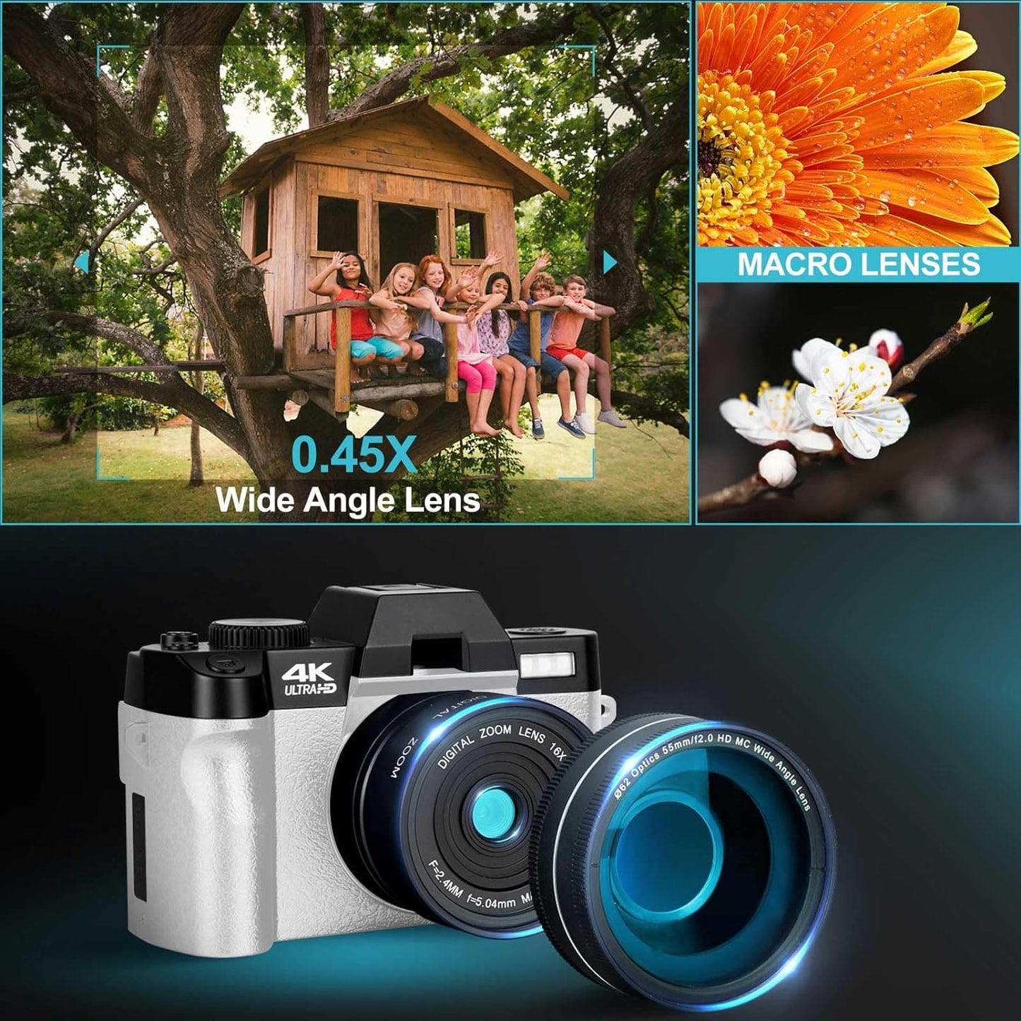 G-Anica 4K Digital Cameras for Photography，48MP/60FPS Video Camera for Vlogging, WiFi & App Control Vlogging Camera for YouTube, Small Camera with 32GB TF Card.Wide-Angle & Macro Lens