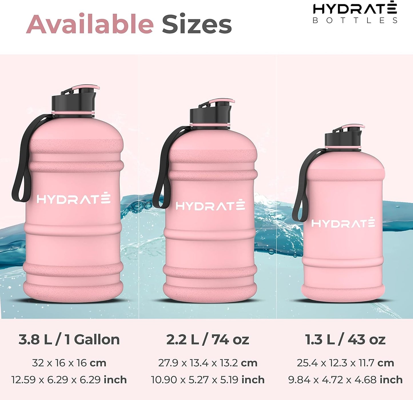 HYDRATE XL Jug Half Gallon Water Bottle with Nylon Carrying Strap & Leak-Proof Flip Cap - 2 Liter Water Jug - Large Capacity for Gym, Workouts, Sports, Running, Jogging, Travel - Matte Nude (74 oz)