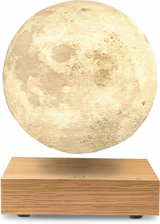 Gingko Design 3D Printed Levitating Smart LED Moon Lamp, 3 Colour Modes, Mains Adaptor Included, Packed in Premium Gift Box, 50000 Hours LED Life Span, Touch Control Button (White Ash)