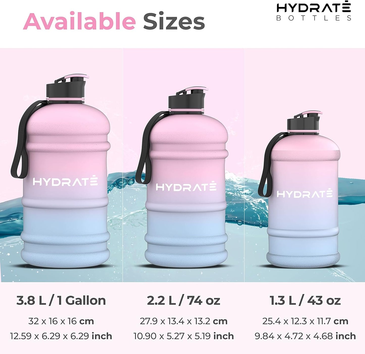 HYDRATE XL Jug Half Gallon Water Bottle with Nylon Carrying Strap & Leak-Proof Flip Cap - 2 Liter Water Jug - Large Capacity for Gym, Workouts, Sports, Running, Jogging, Travel - Matte Nude (74 oz)