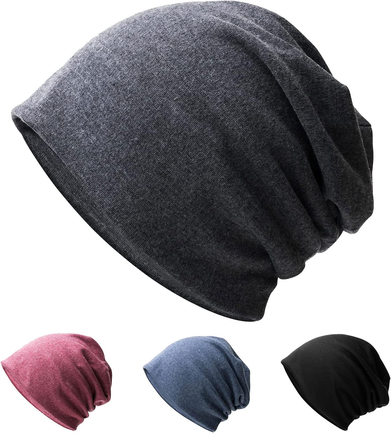 Hurinan Unisex Slouch Beanie Hat Jersey Beanie Skull Cap Classic Baggy Hat Lightweight and Soft Knitted Cotton Hat Headwear for Men Women