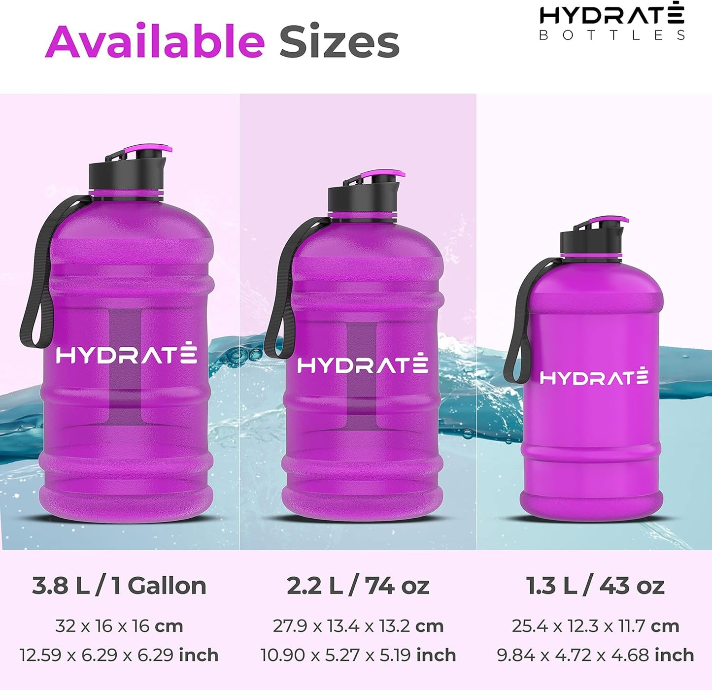 HYDRATE XL Jug Half Gallon Water Bottle with Nylon Carrying Strap & Leak-Proof Flip Cap - 2 Liter Water Jug - Large Capacity for Gym, Workouts, Sports, Running, Jogging, Travel - Matte Nude (74 oz)