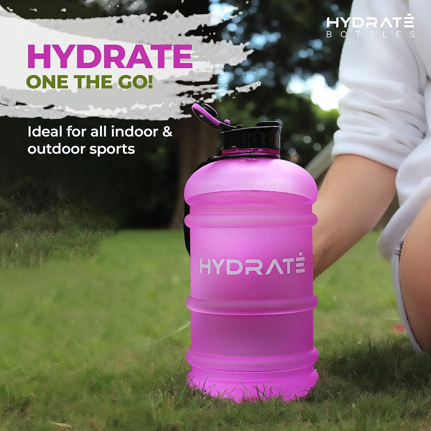 HYDRATE XL Jug Half Gallon Water Bottle with Nylon Carrying Strap & Leak-Proof Flip Cap - 2 Liter Water Jug - Large Capacity for Gym, Workouts, Sports, Running, Jogging, Travel - Matte Nude (74 oz)