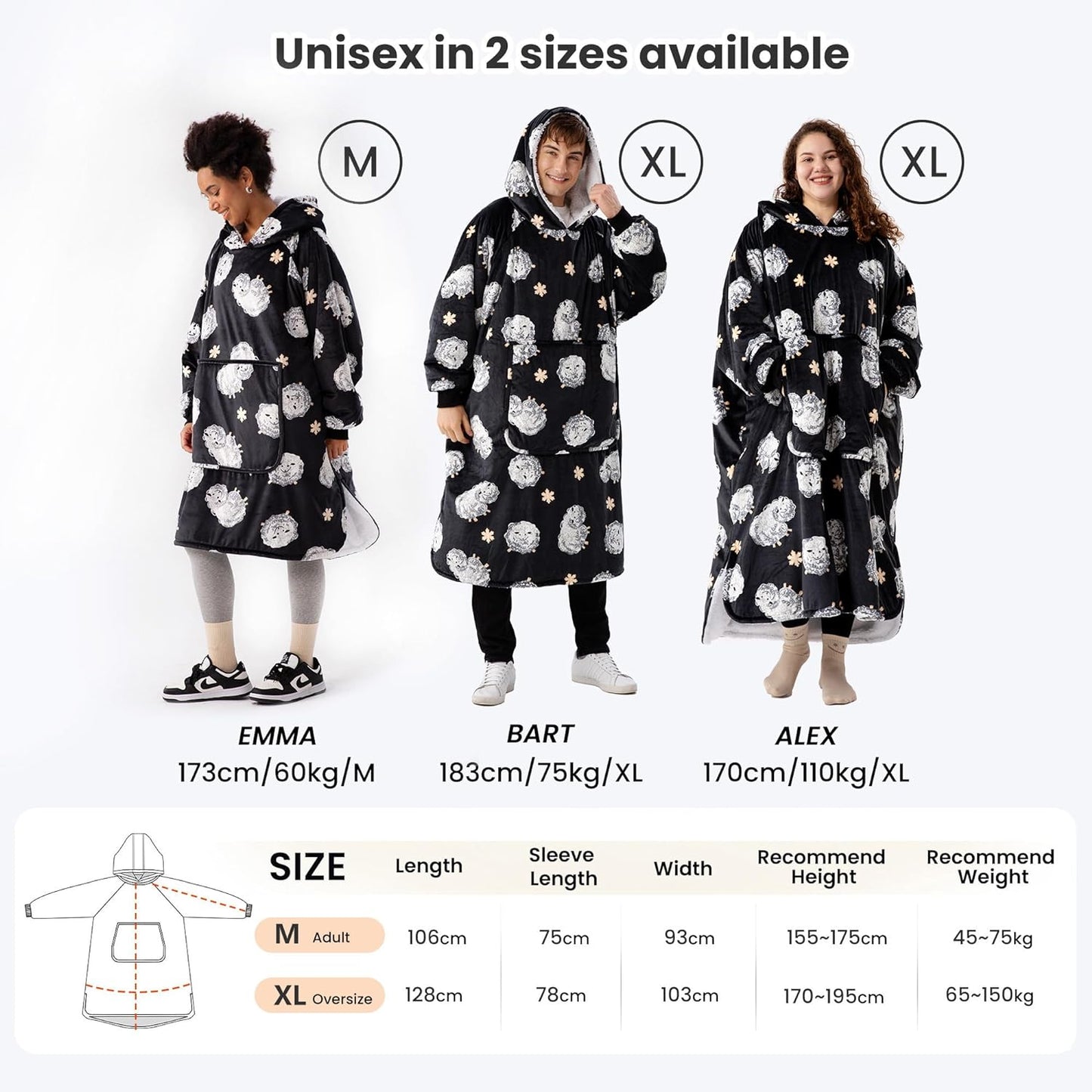 Winthome Blanket Hoodie, Super Soft Warm Fleece Sweatshirt, Sherpa Lining Wearable Fleece Hoodie, Oversized Blanket Hoodie for Men Women Adults Teens