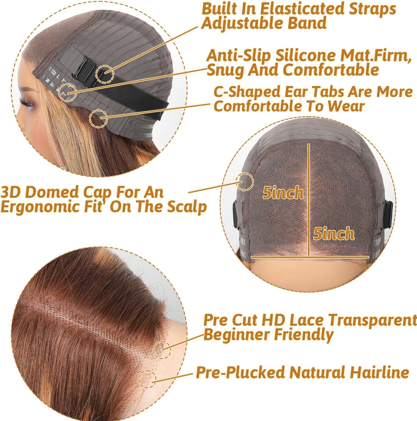 HD Lace Glueless Wig Wear and Go Brazilian Straight Lace Wigs For Women ShowJarlly No Glue 5x5 Lace Pre Cut Wig Human Hair Wigs chocolate brown mixed honey blonde wig 180% Density 18 Inch 4/27