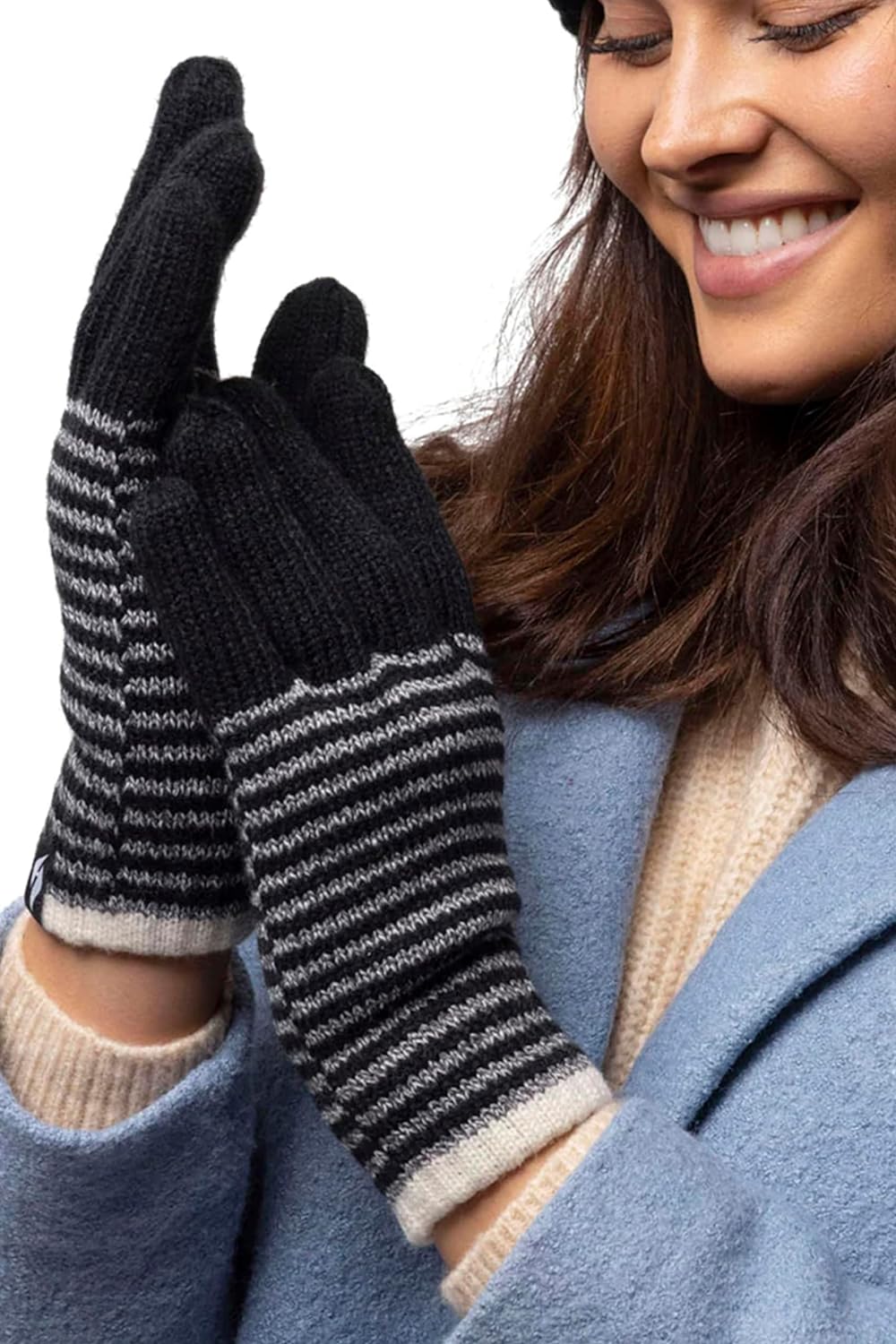 HEAT HOLDERS - Ladies Cute Striped Fairisle Warm Knitted Fleece Lined Winter Thermal Gloves