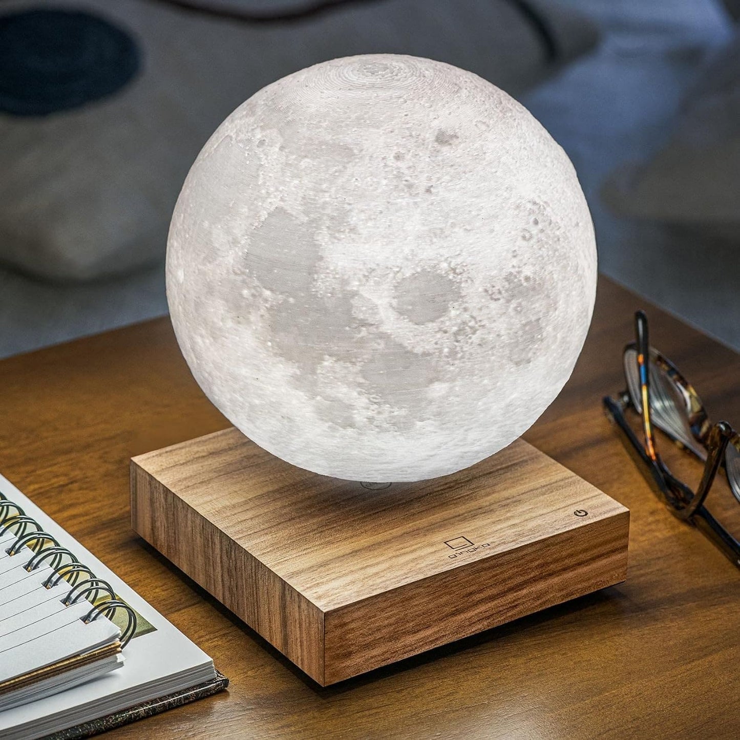 Gingko Design 3D Printed Levitating Smart LED Moon Lamp, 3 Colour Modes, Mains Adaptor Included, Packed in Premium Gift Box, 50000 Hours LED Life Span, Touch Control Button (White Ash)